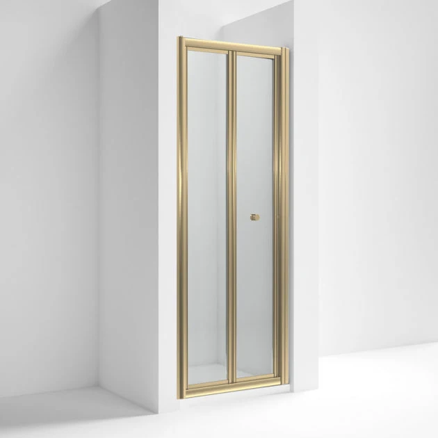 Rene 900mm Bi-Fold Brushed Brass Shower Door - 4mm Glass - Image 2