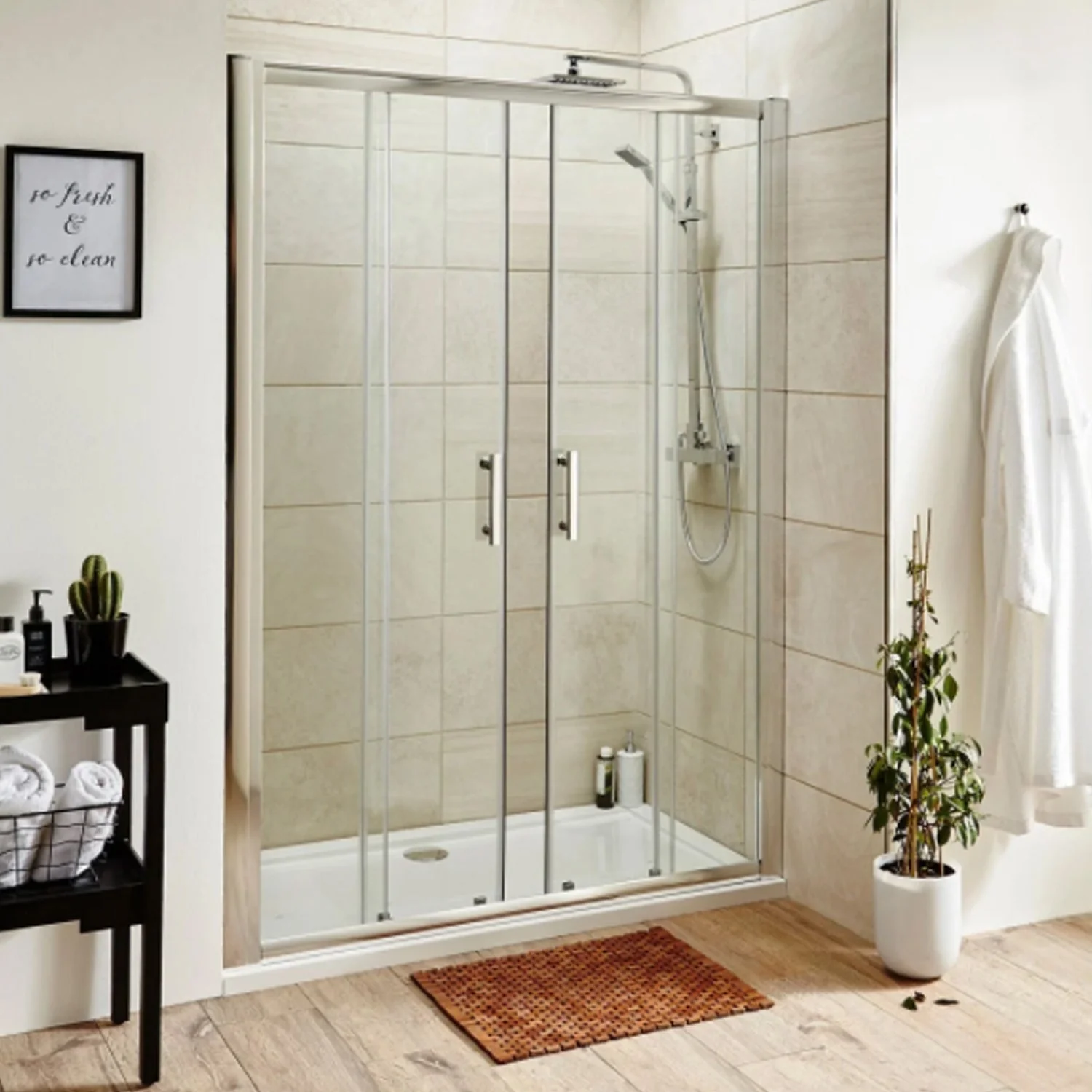 Rene Chrome 1700 x 1900mm Double Sliding Shower Door - 6mm Glass