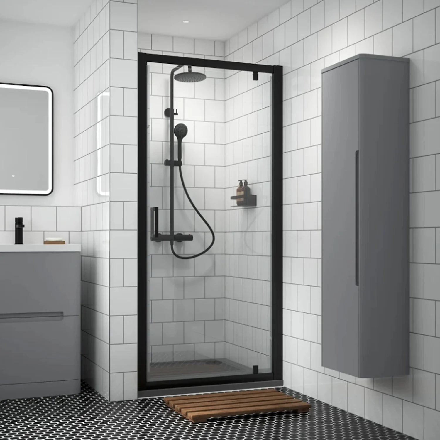 Rene Matt Black 1900 x 900mm Pivot Shower Door - 6mm Glass