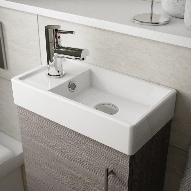 Retto 400mm Floor Standing 1-Door Vanity Unit with Basin - Anthracite Woodgrain - Image 2