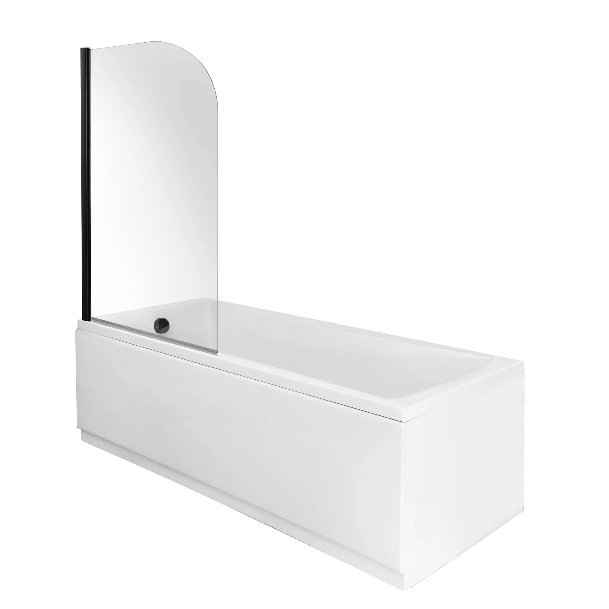 Riverside 1500 x 700mm Single Ended Acrylic Bath & Curved Black Bath Screen
