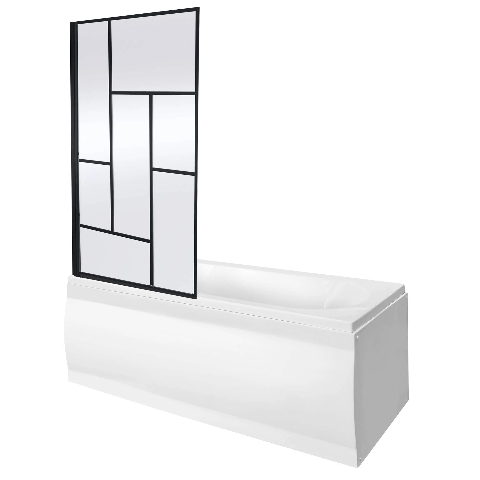 Riverside 1500 x 700mm Single Ended Acrylic Bath & Square Black Abstract Bath Screen
