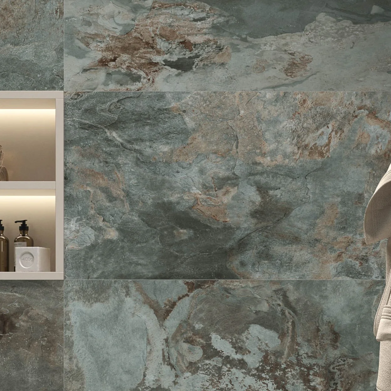 Rock Slate Green Rectangle Porcelain Tile - Image 3