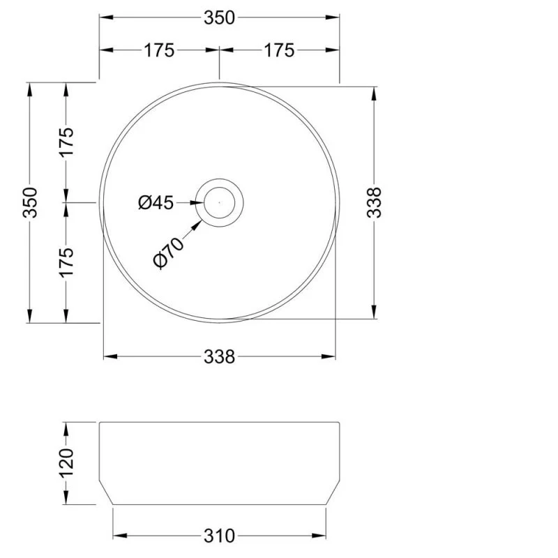 Round Sit-On Countertop Basin 350mm Wide - Image 3