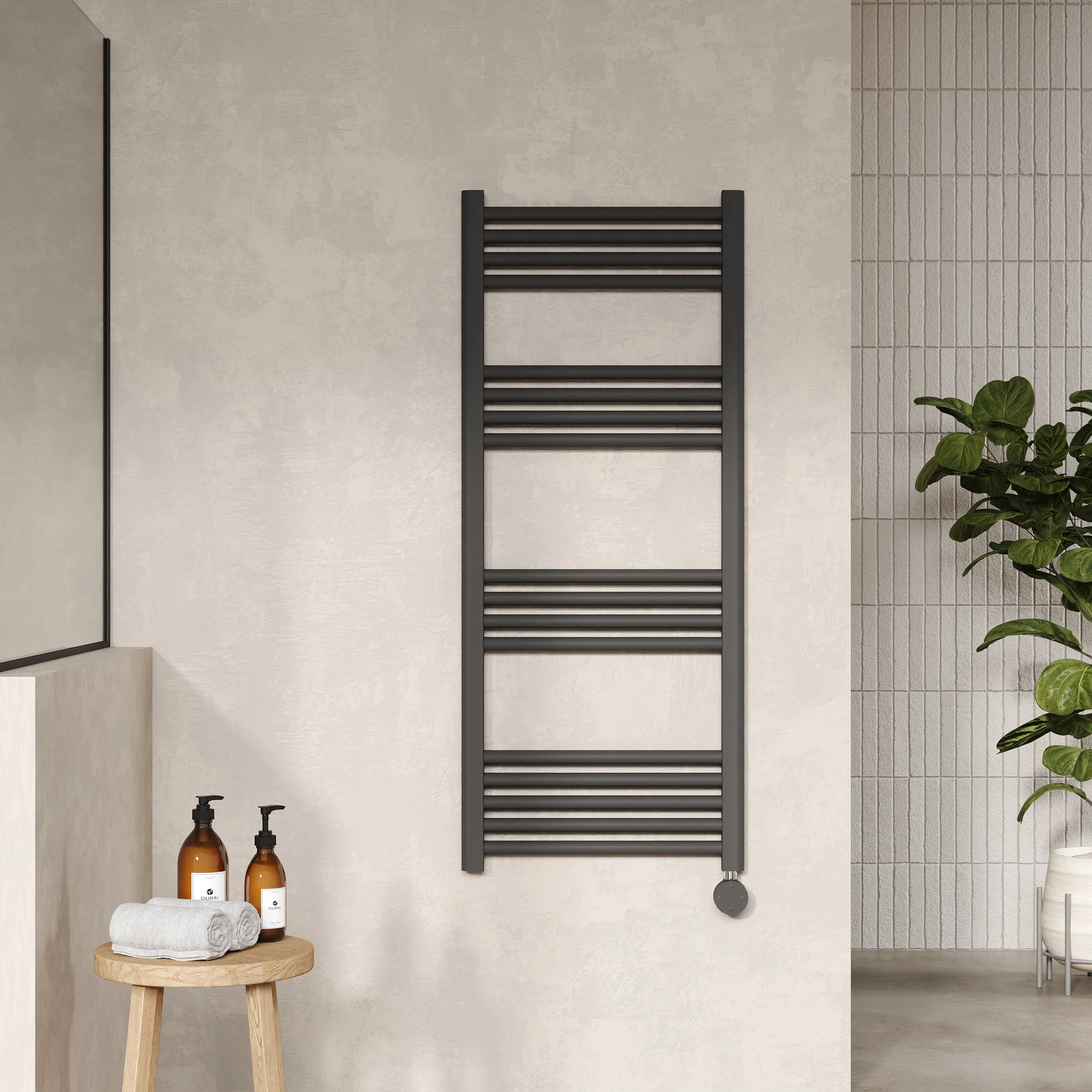 Nuie Round Straight Electric Towel Radiator 1200x500 - Anthracite