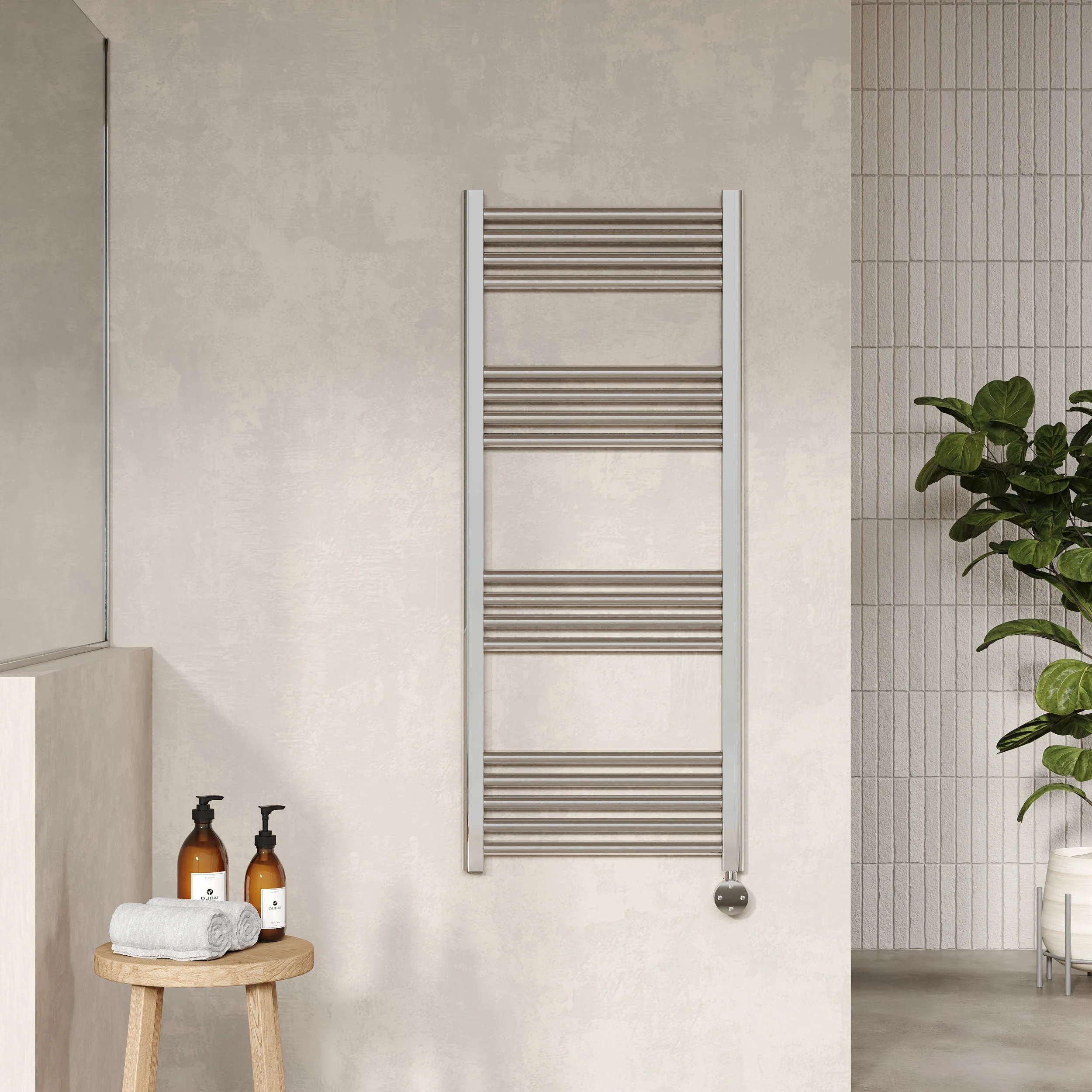 Nuie Round Straight Electric Towel Radiator 1200x500 - Chrome
