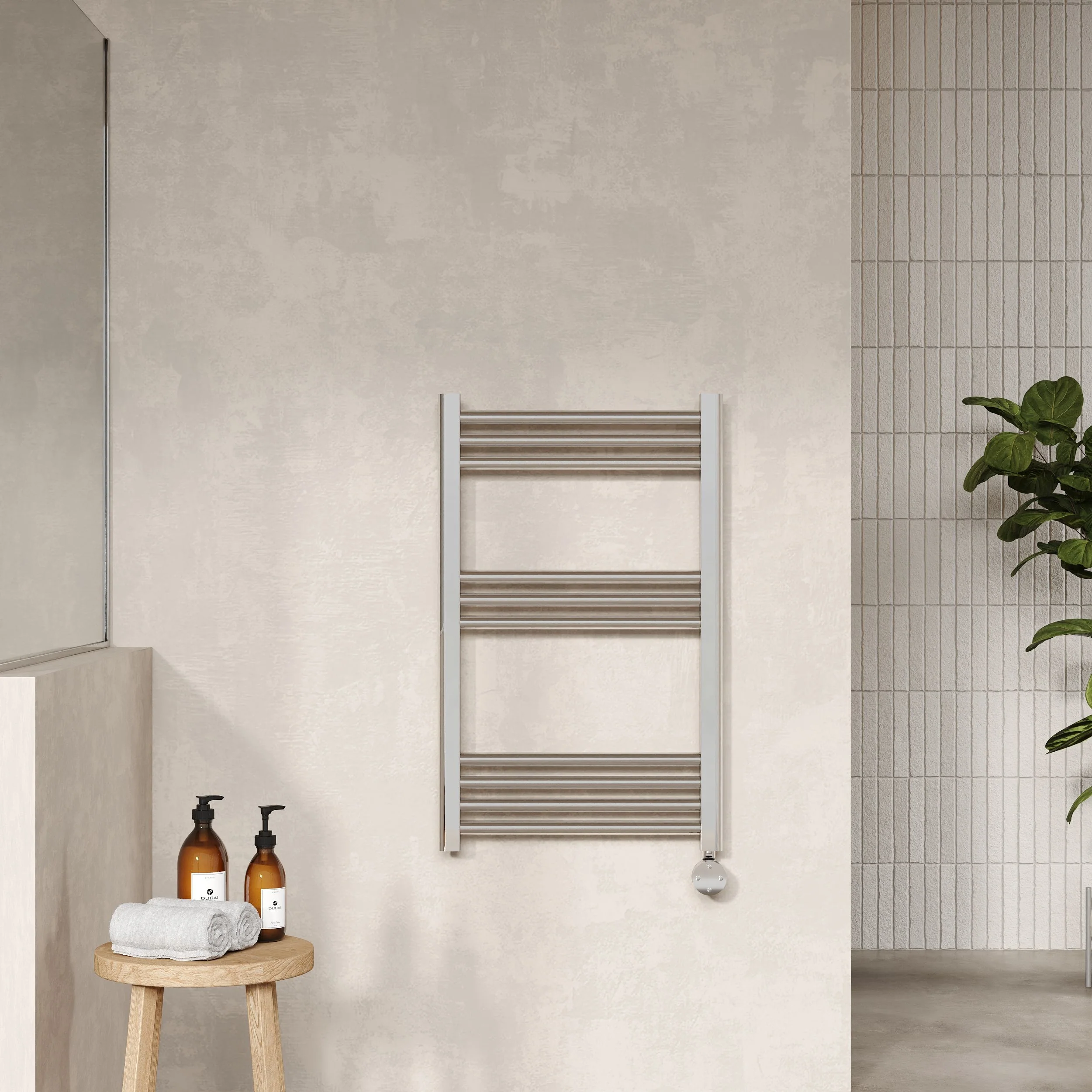 Nuie Round Straight Electric Towel Radiator 800x500 - Chrome