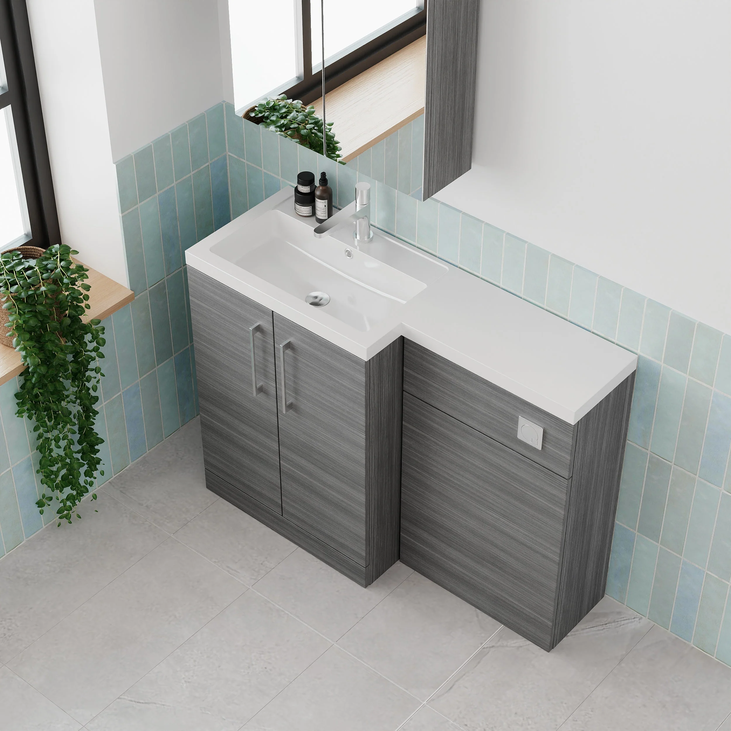 Ryker 1100mm Toilet & Basin Combination Unit - Anthracite Woodgrain - Image 12