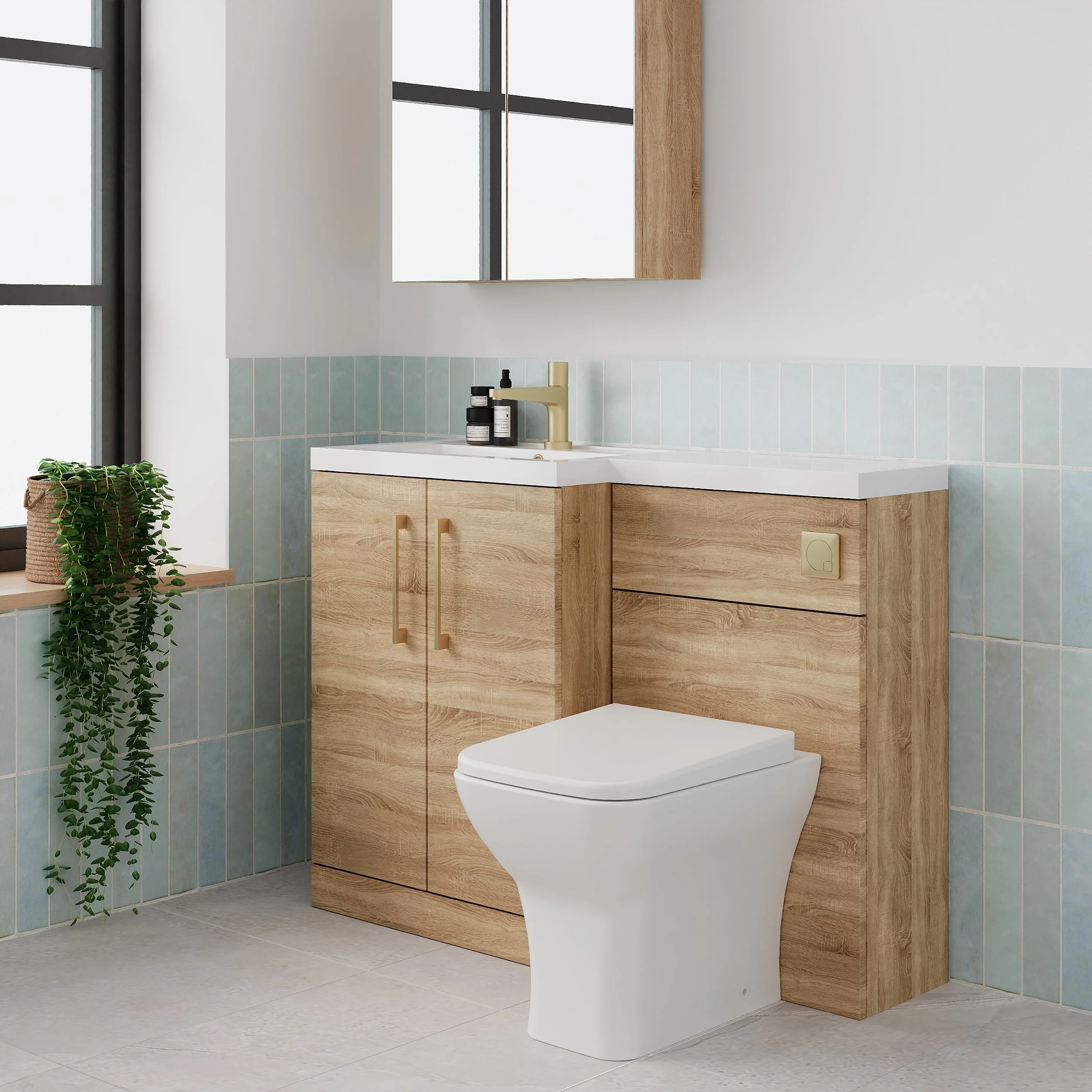 Ryker 1100mm Toilet & Basin Combination Unit - Bleached Oak - Image 13