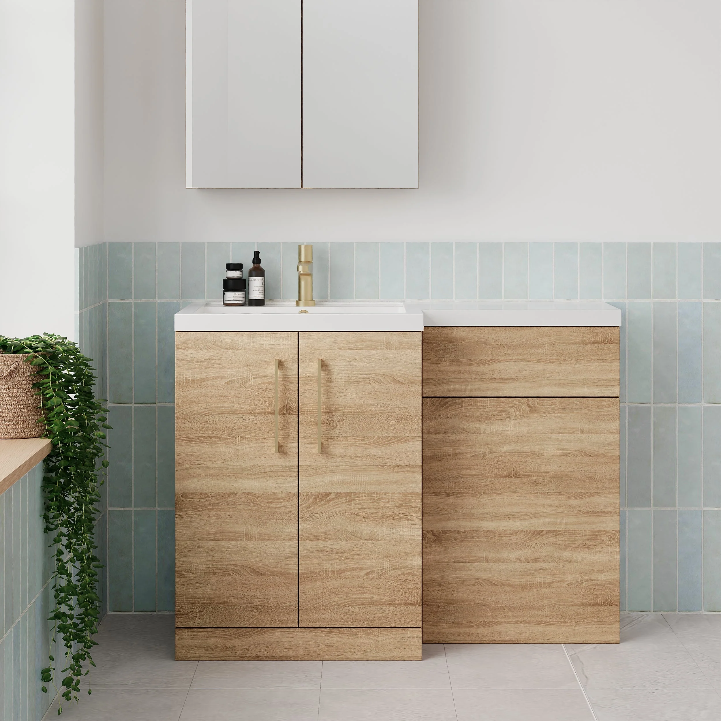 Ryker 1100mm Toilet & Basin Combination Unit - Bleached Oak - Image 25