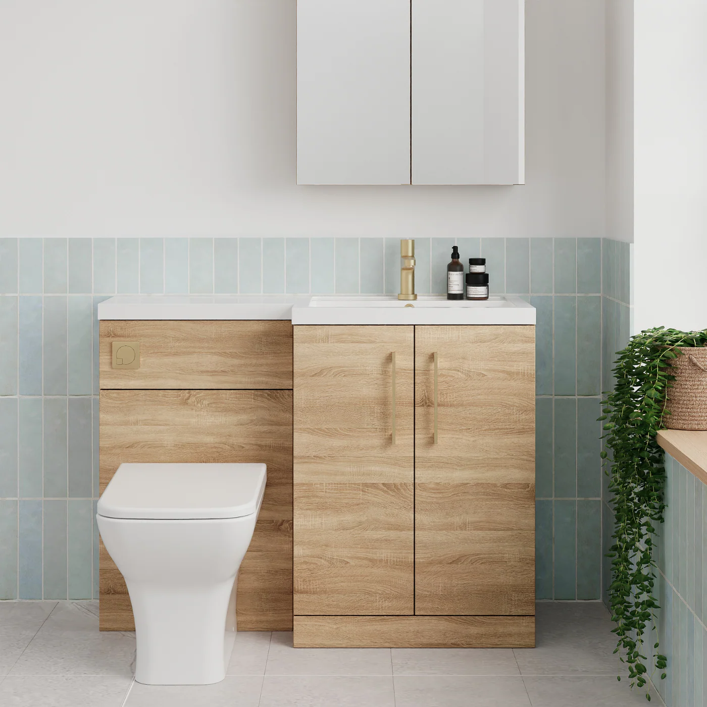 Ryker 1100mm Toilet & Basin Combination Unit - Bleached Oak - Image 29