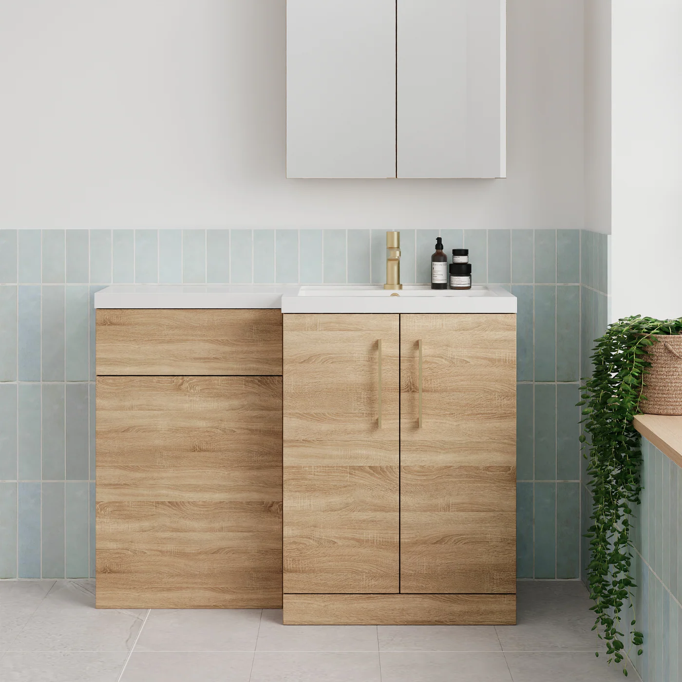 Ryker 1100mm Toilet & Basin Combination Unit - Bleached Oak - Image 31