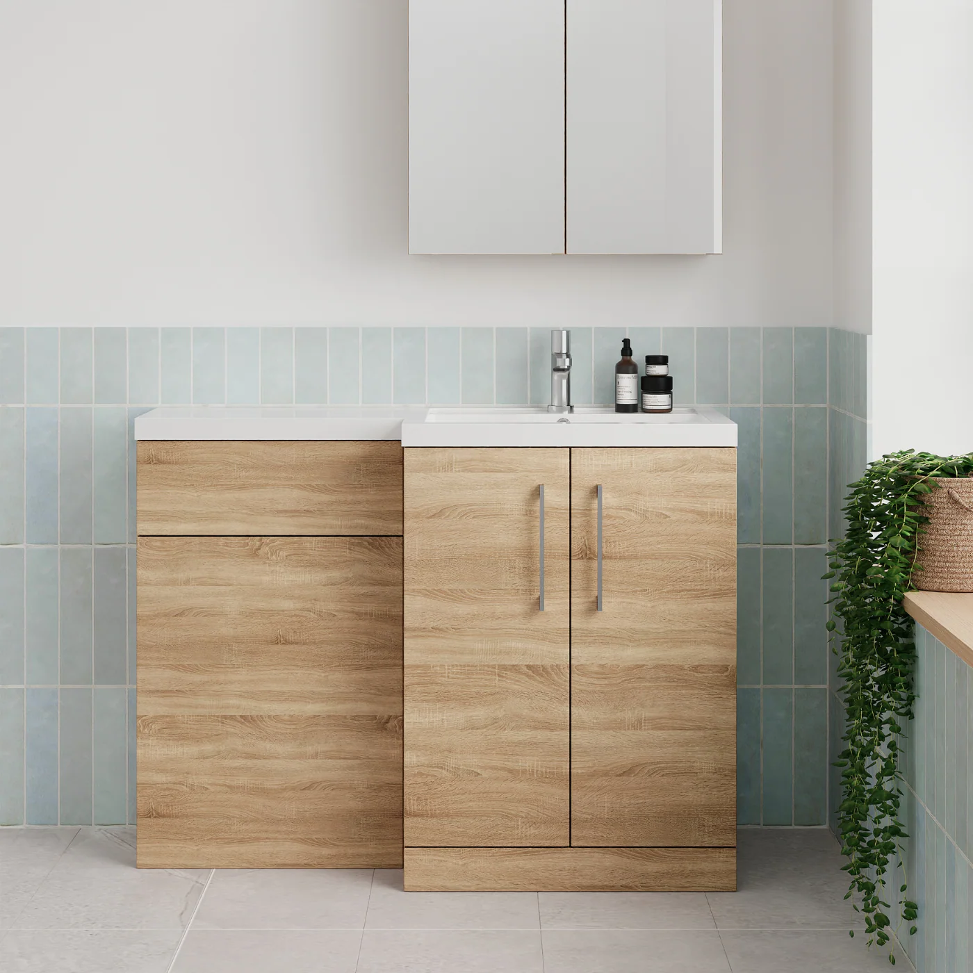 Ryker 1100mm Toilet & Basin Combination Unit - Bleached Oak - Image 33
