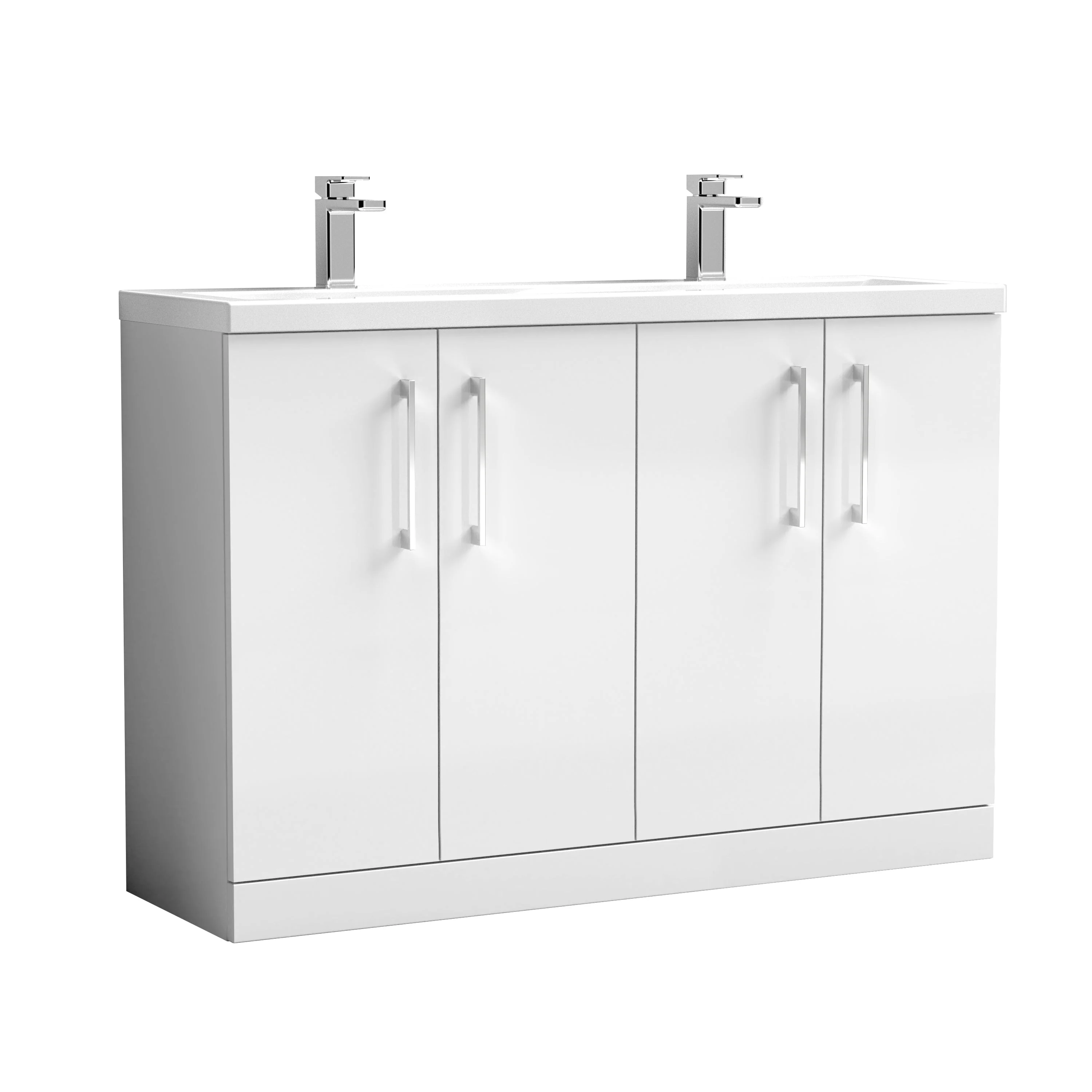 Ryker 1200mm Floor Standing 4-Door Vanity & Double Ceramic Basin - Gloss White - Image 8