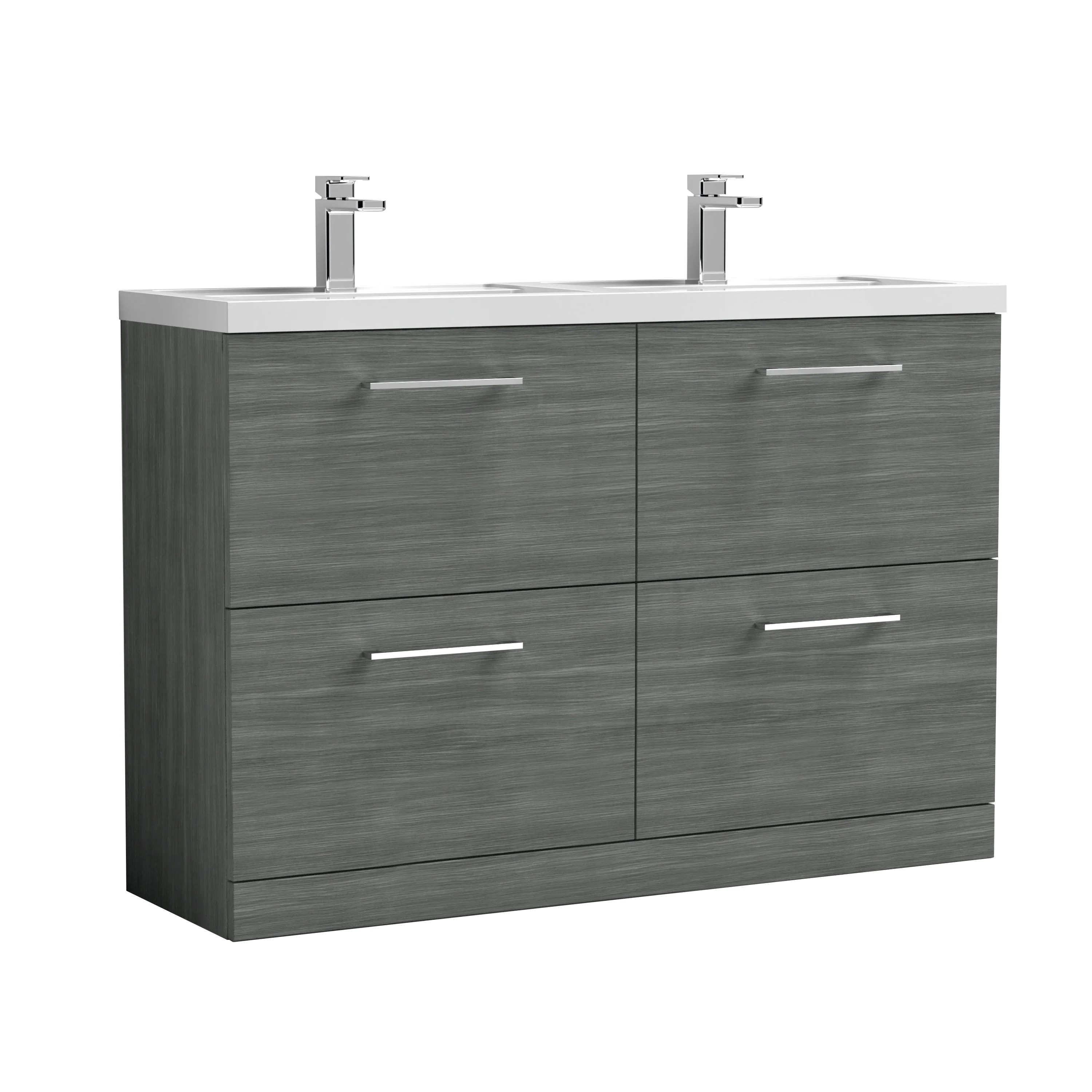 Ryker 1200mm Floor Standing 4-Drawer Vanity & Double Polymarble Basin - Anthracite Woodgrain