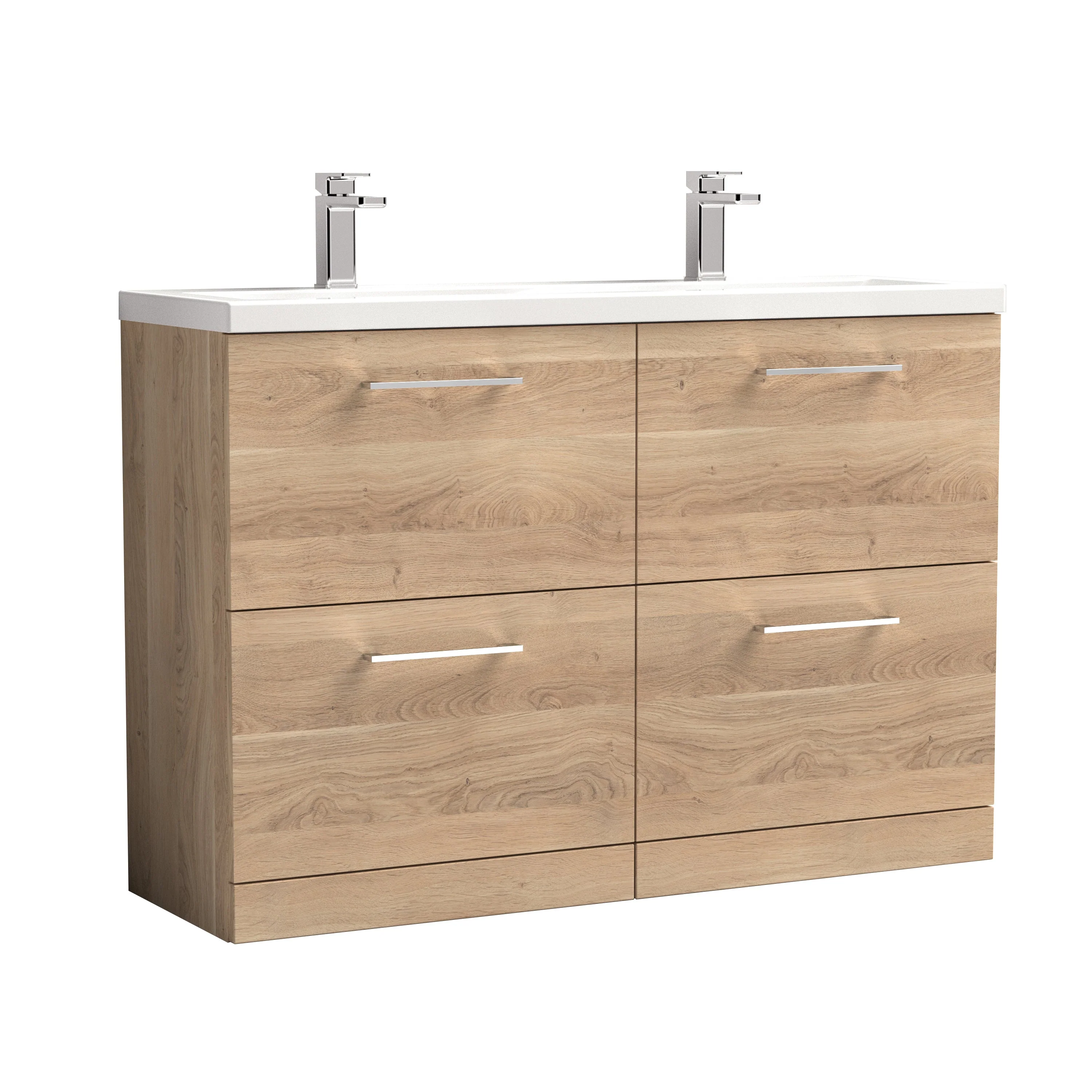 Ryker 1200mm Floor Standing 4-Drawer Vanity & Double Ceramic Basin - Bleached Oak - Image 7