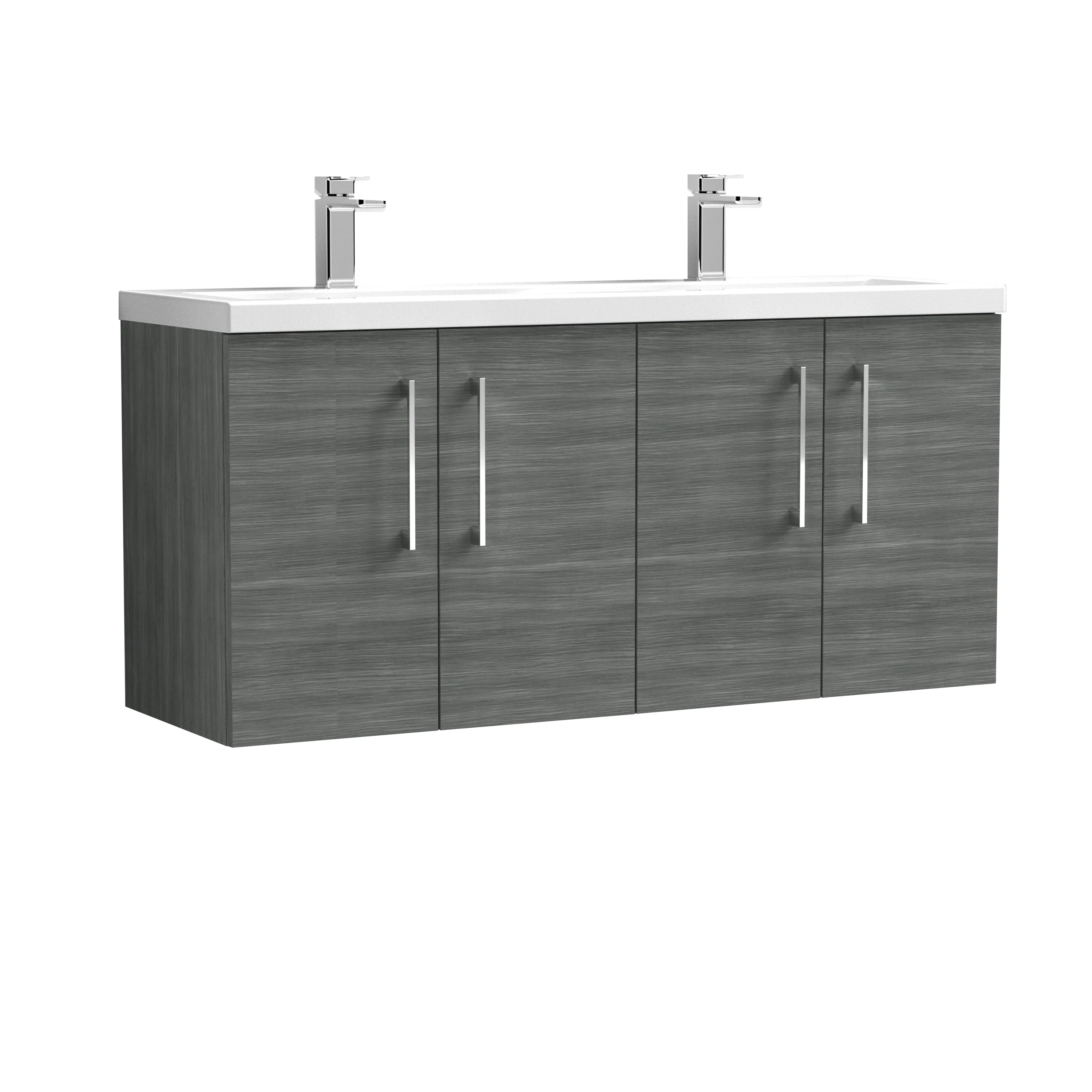 Ryker 1200mm Wall Hung 4-Door Vanity & Double Ceramic Basin - Anthracite