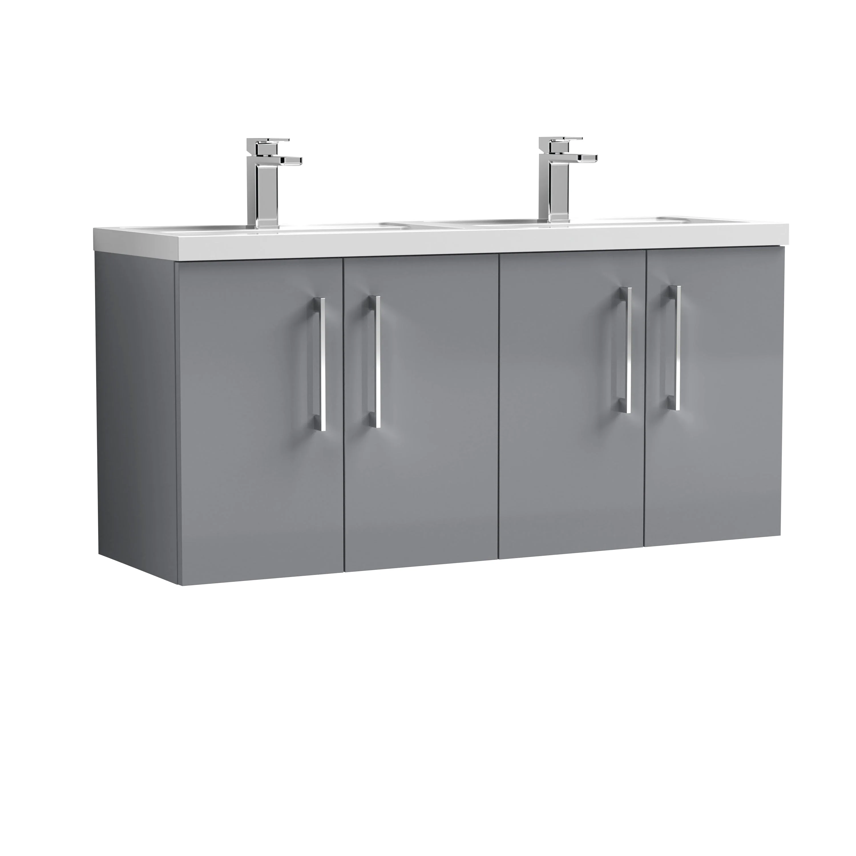 Ryker 1200mm Wall Hung 4-Door Vanity & Double Polymarble Basin - Satin Grey