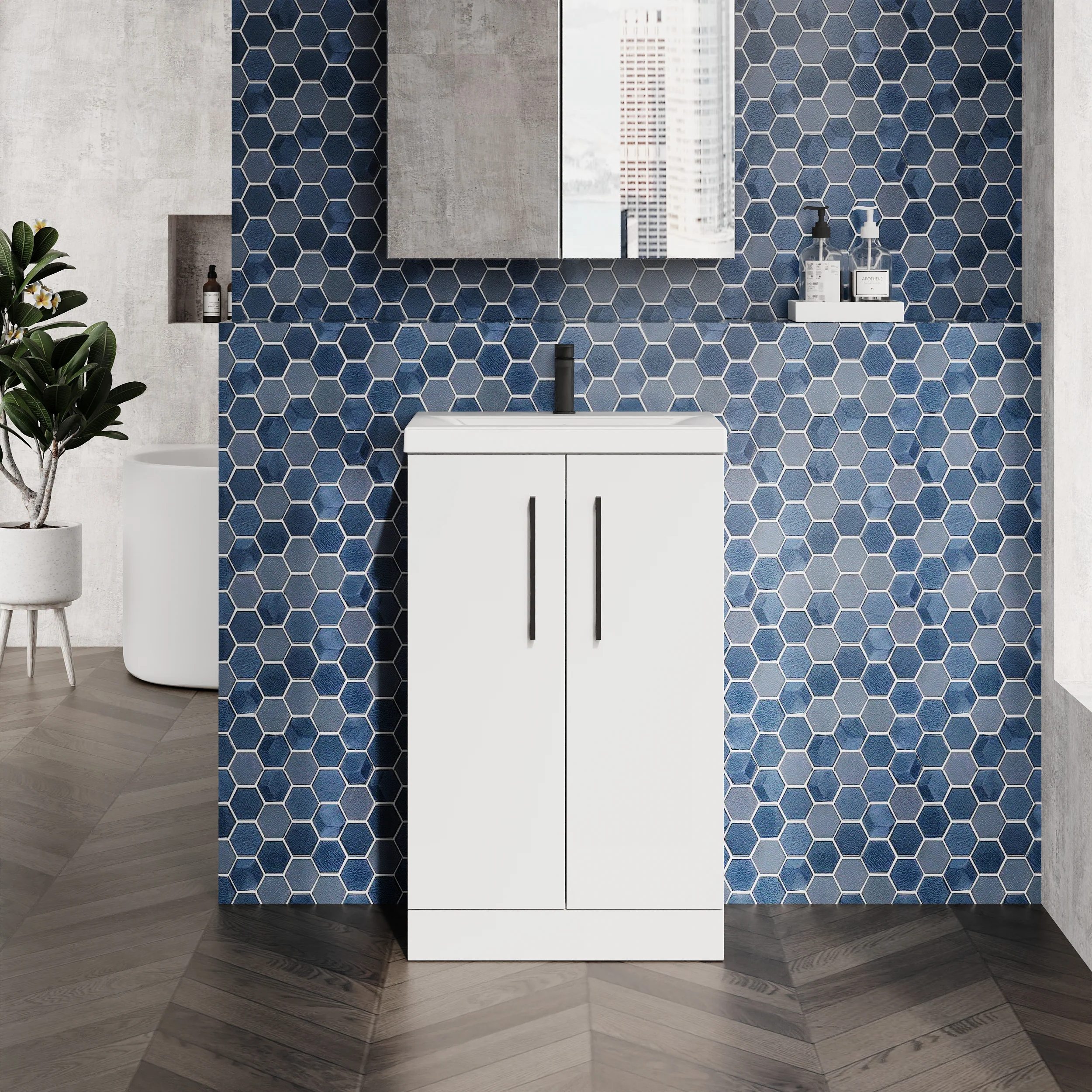 Ryker 500mm Floor Standing 2-Door Vanity & Basin 1 - Gloss White