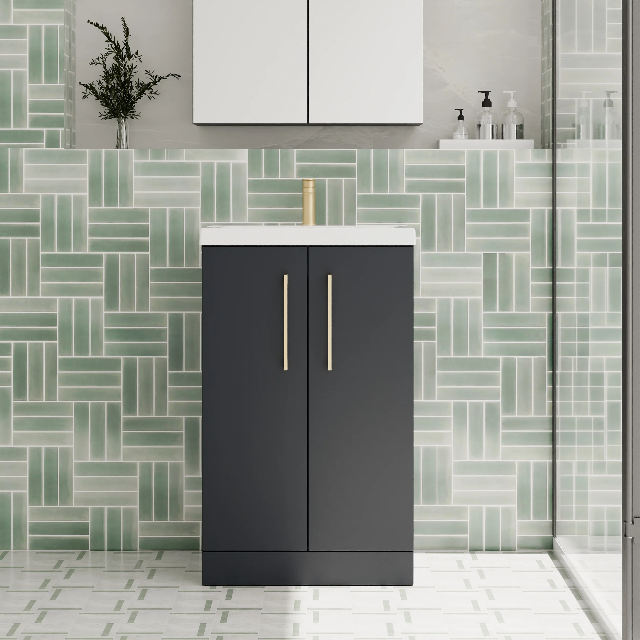 Ryker 500mm Floor Standing 2-Door Vanity & Basin 1 - Soft Black - Image 3