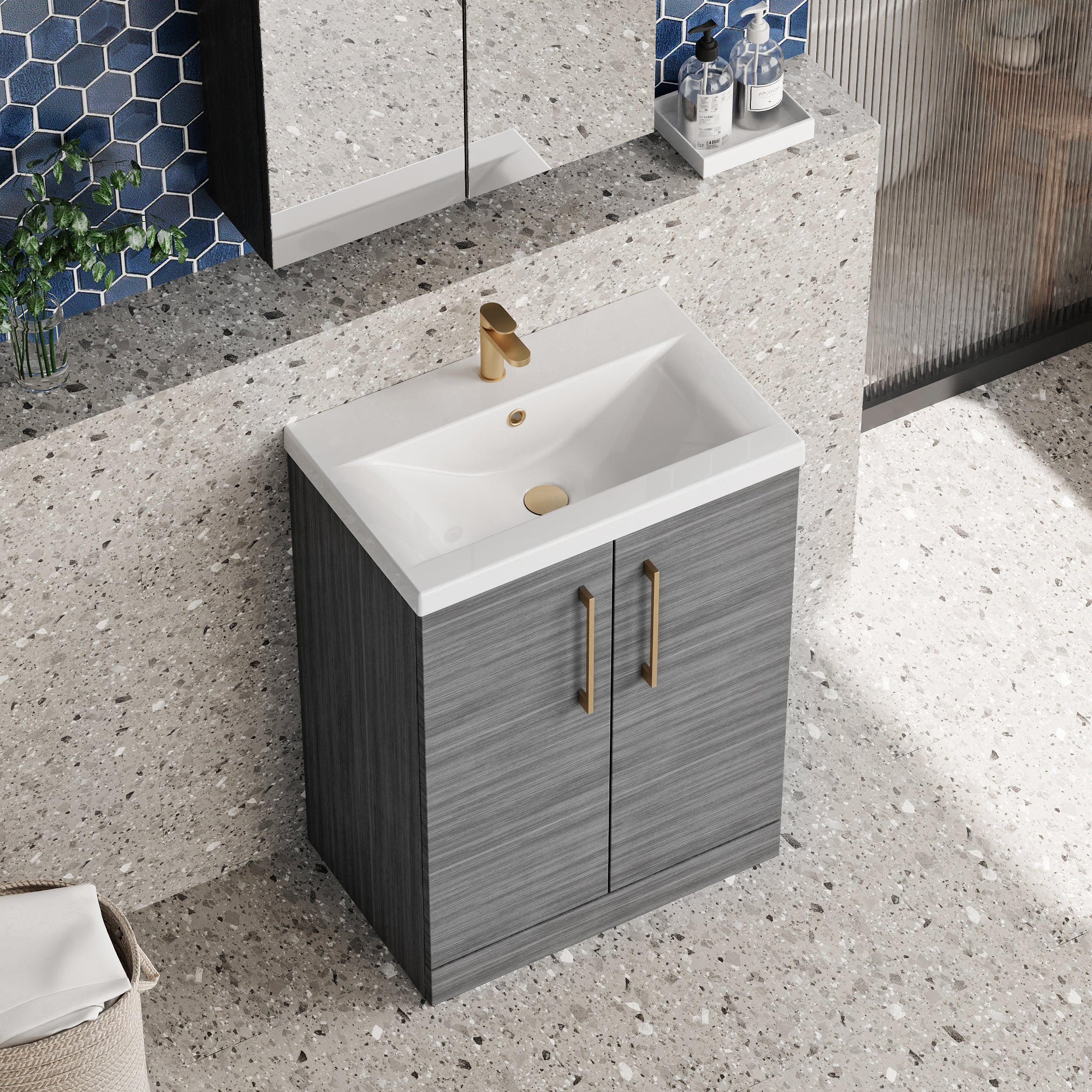 Ryker 600mm Floor Standing 2-Door Vanity & Basin - Anthracite - Image 6