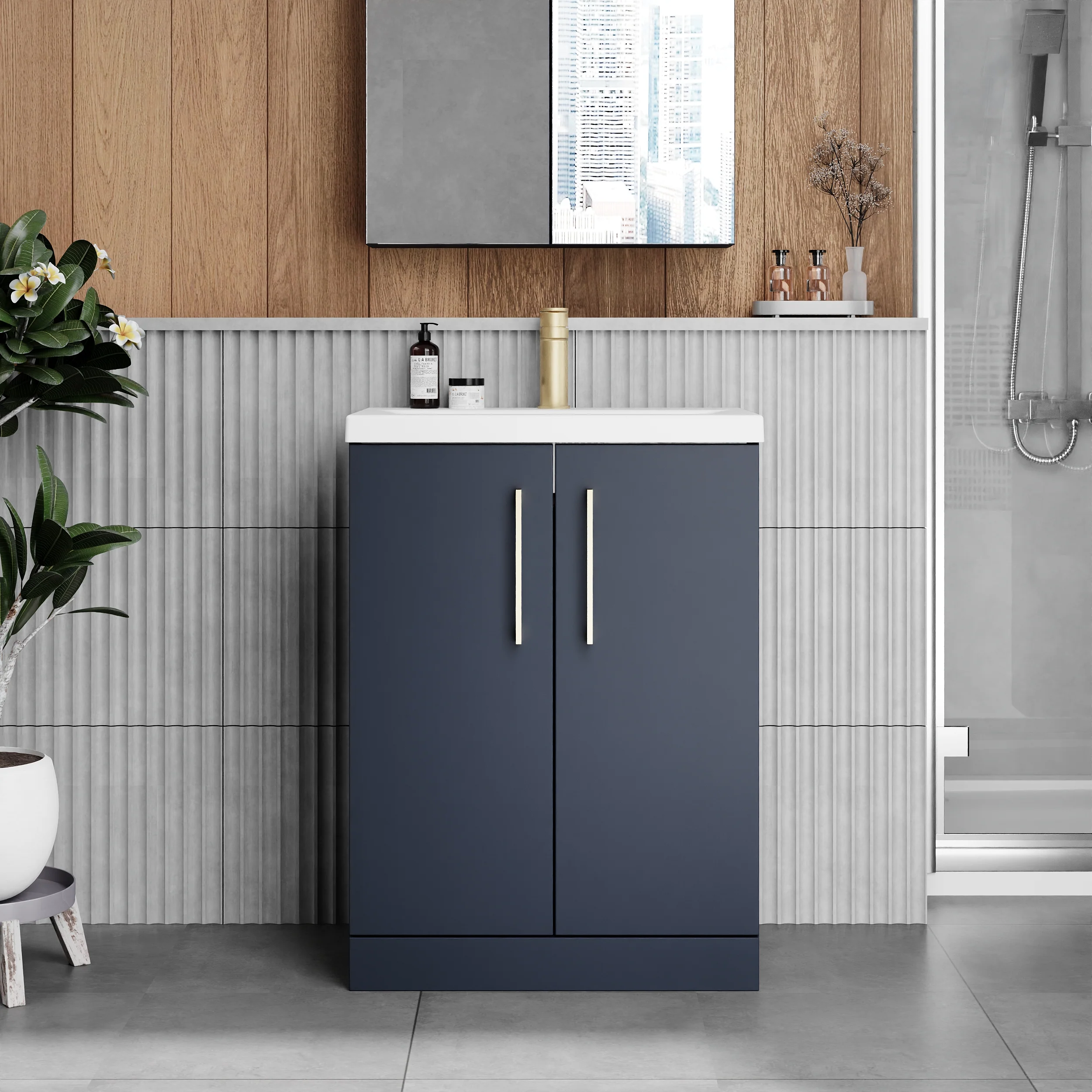 Ryker 600mm Floor Standing 2-Door Vanity & Basin - Midnight Blue - Image 2