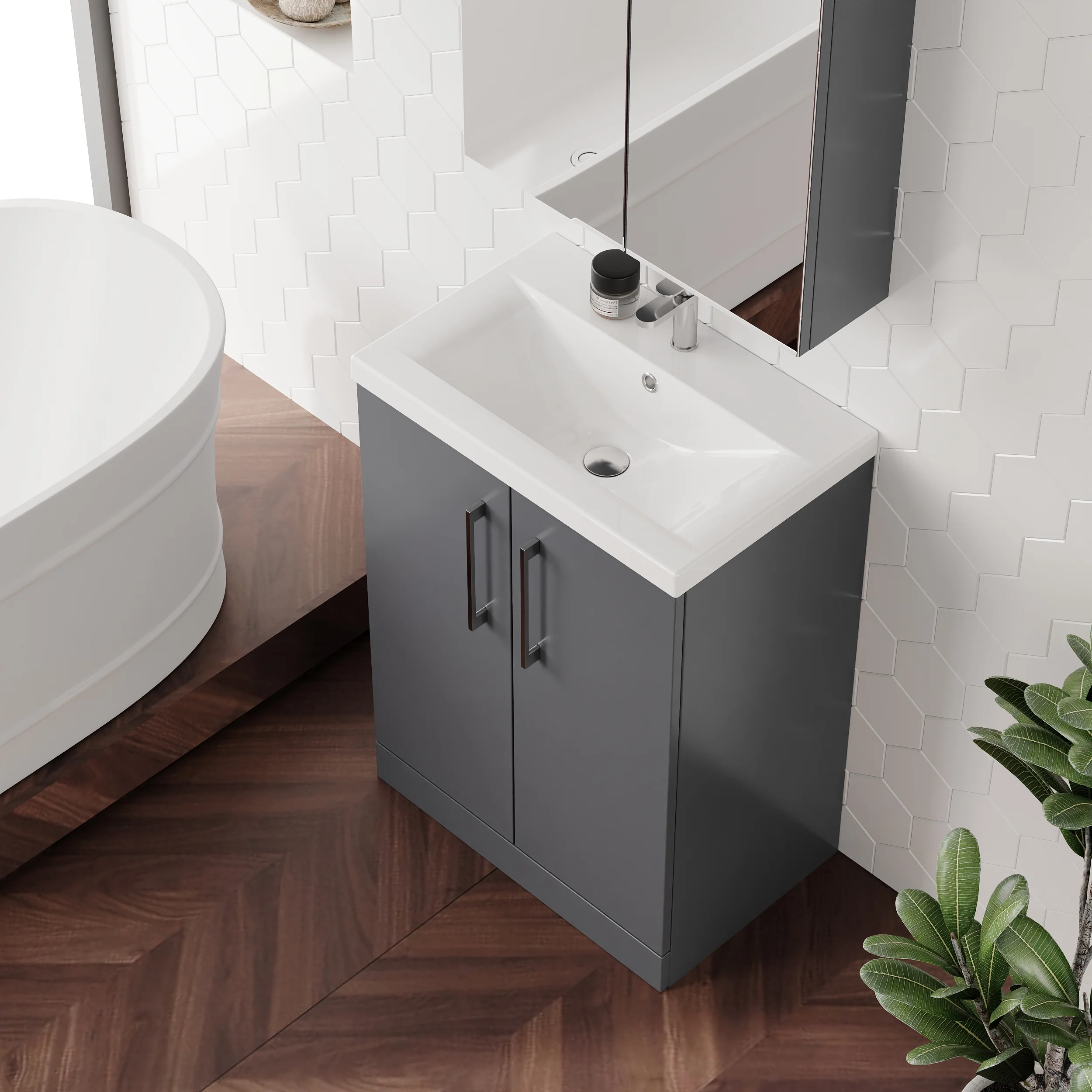Ryker 600mm Floor Standing 2-Door Vanity & Basin - Grey - Image 5