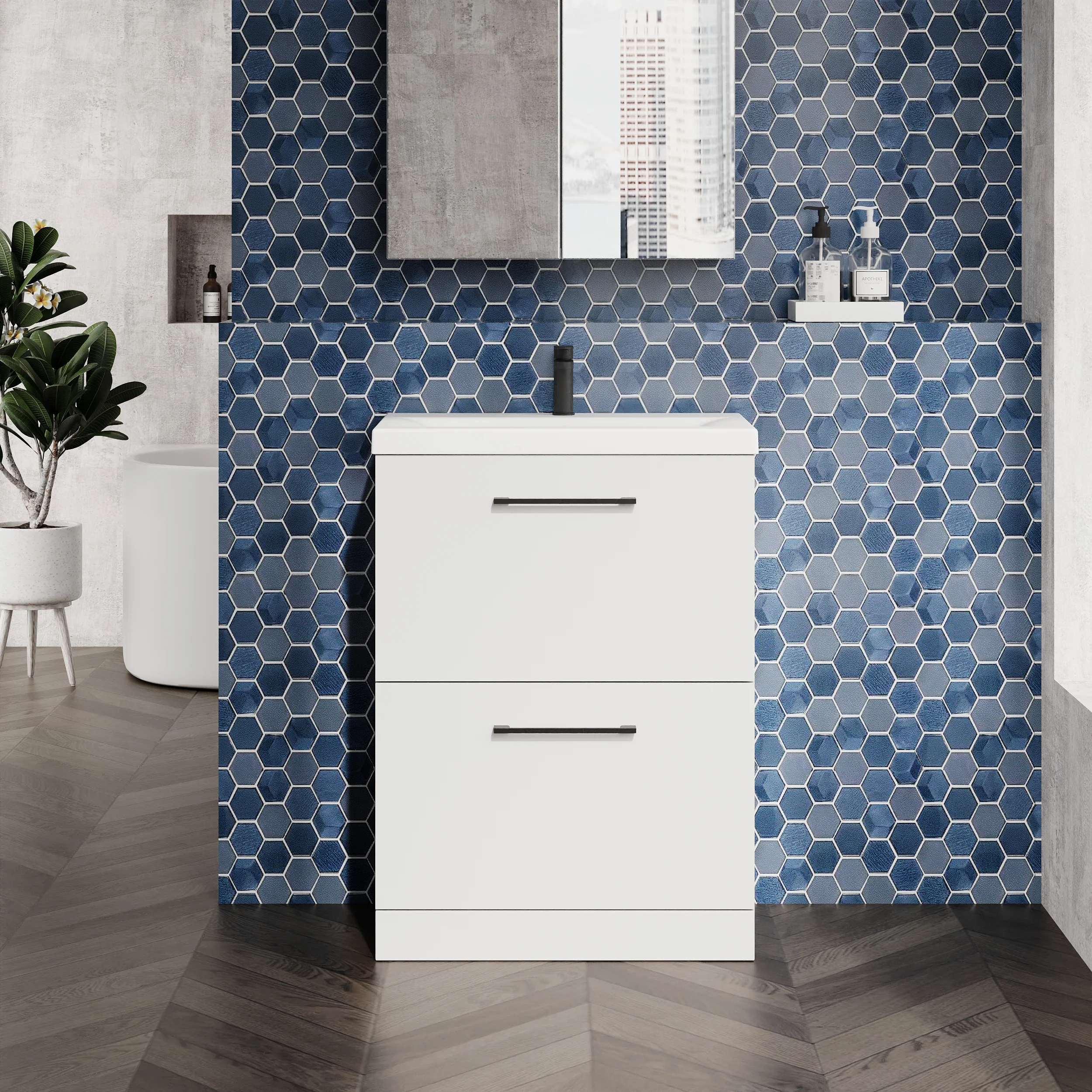 Ryker 600mm Floor Standing 2-Drawer Vanity & Basin - Gloss White