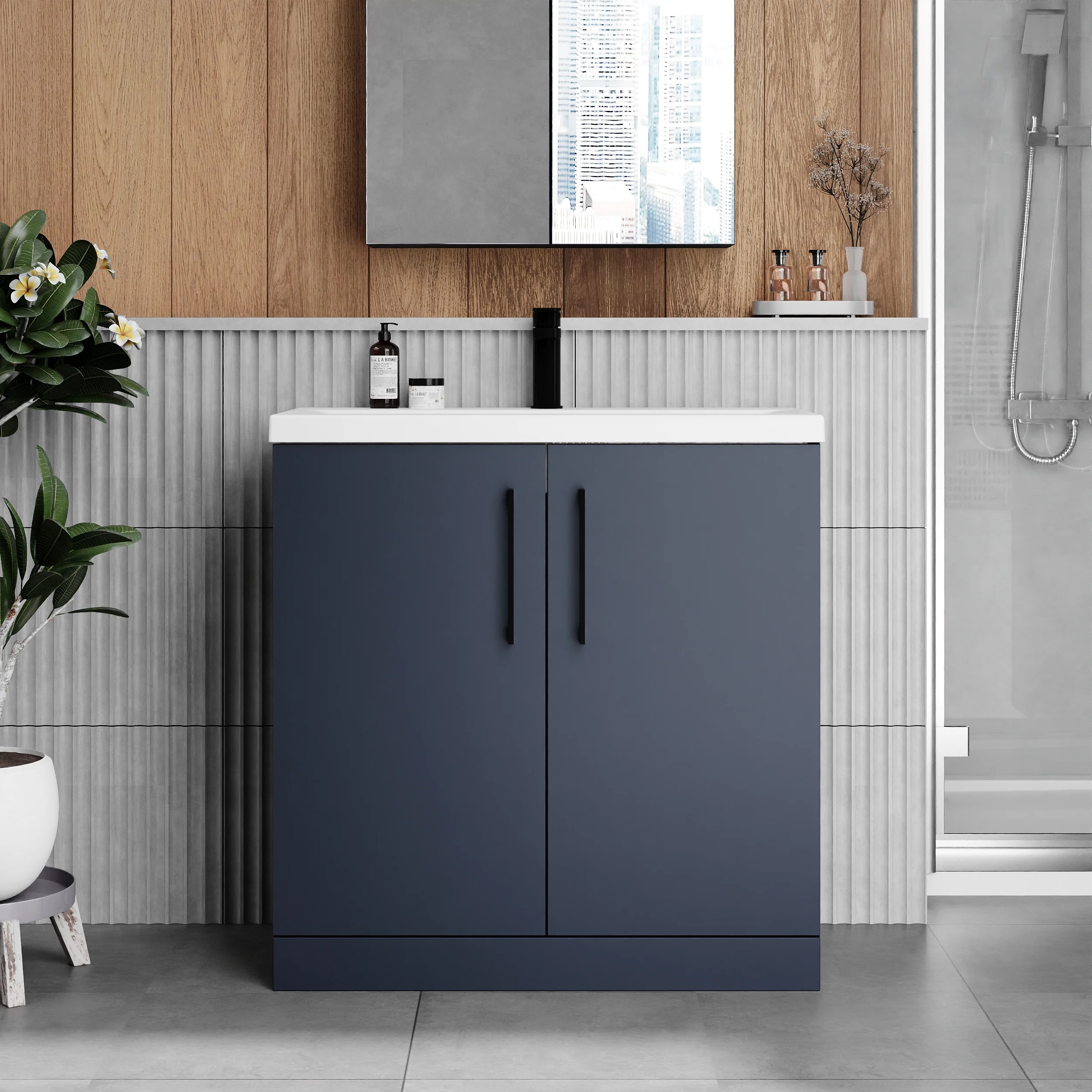 Ryker 800mm Floor Standing 2-Door Vanity & Basin 1 - Midnight Blue - Image 2