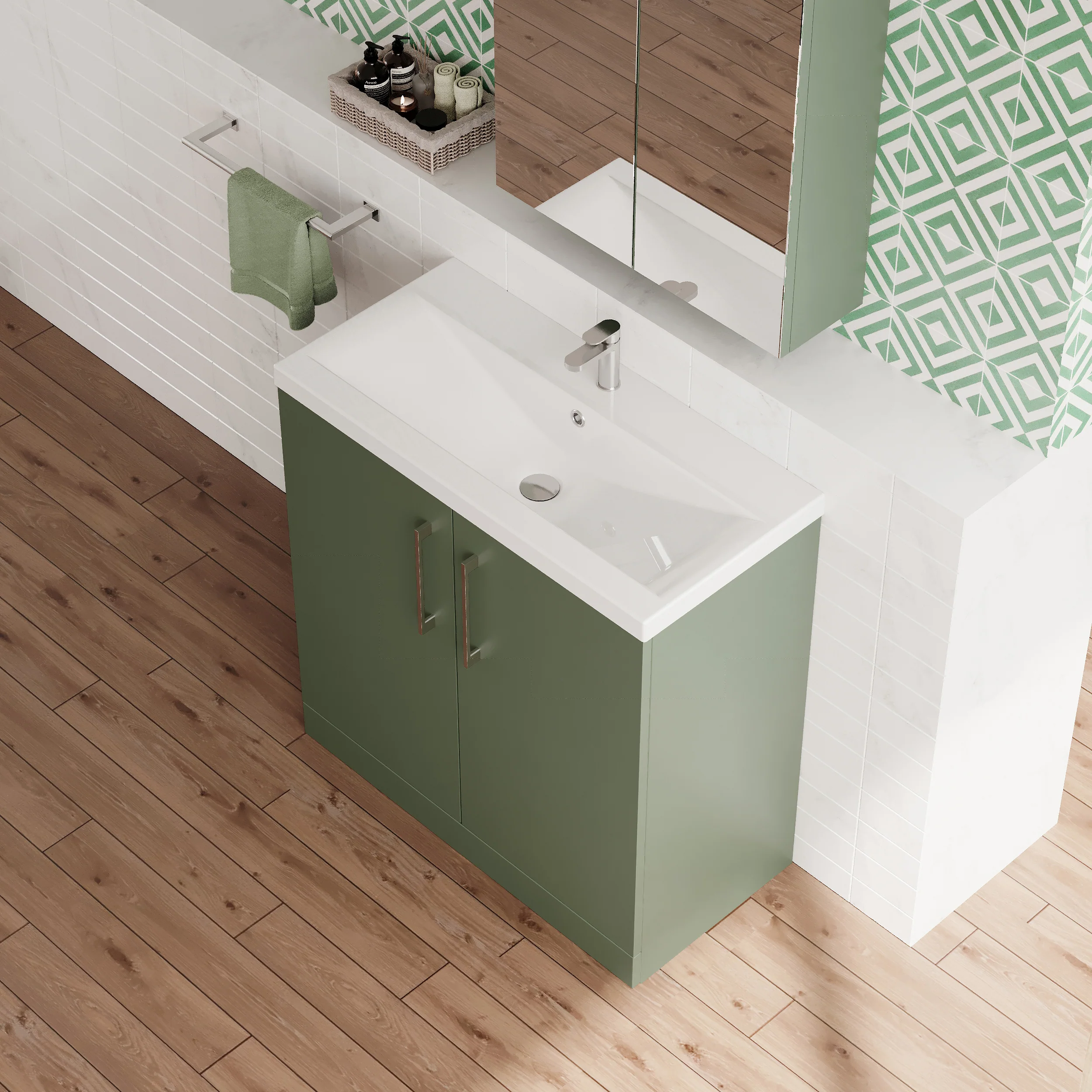 Ryker 800mm Floor Standing 2-Door Vanity & Basin 1 - Satin Green - Image 4