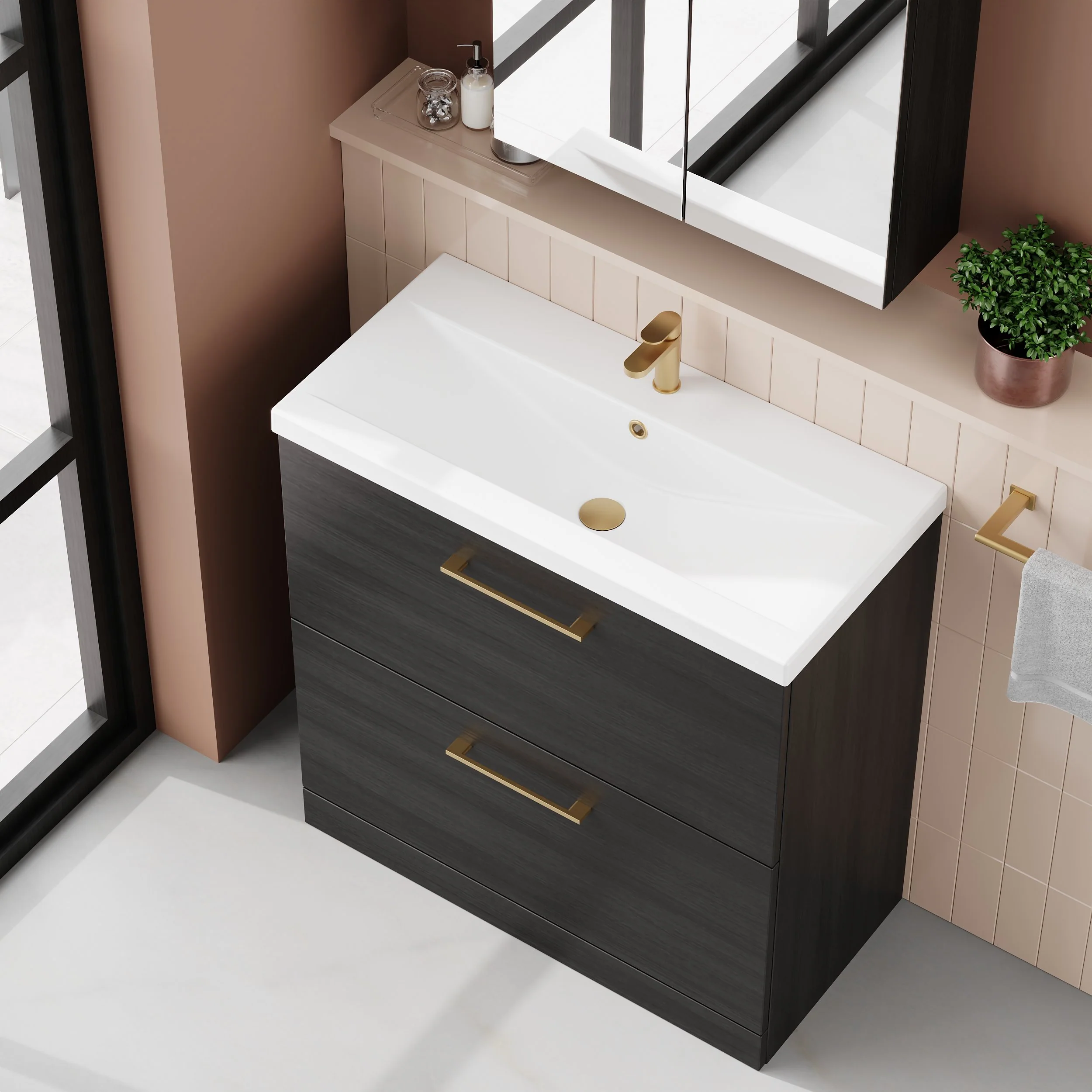 Ryker 800mm Floor Standing 2-Drawer Vanity & Basin 1 - Charcoal Black - Image 4