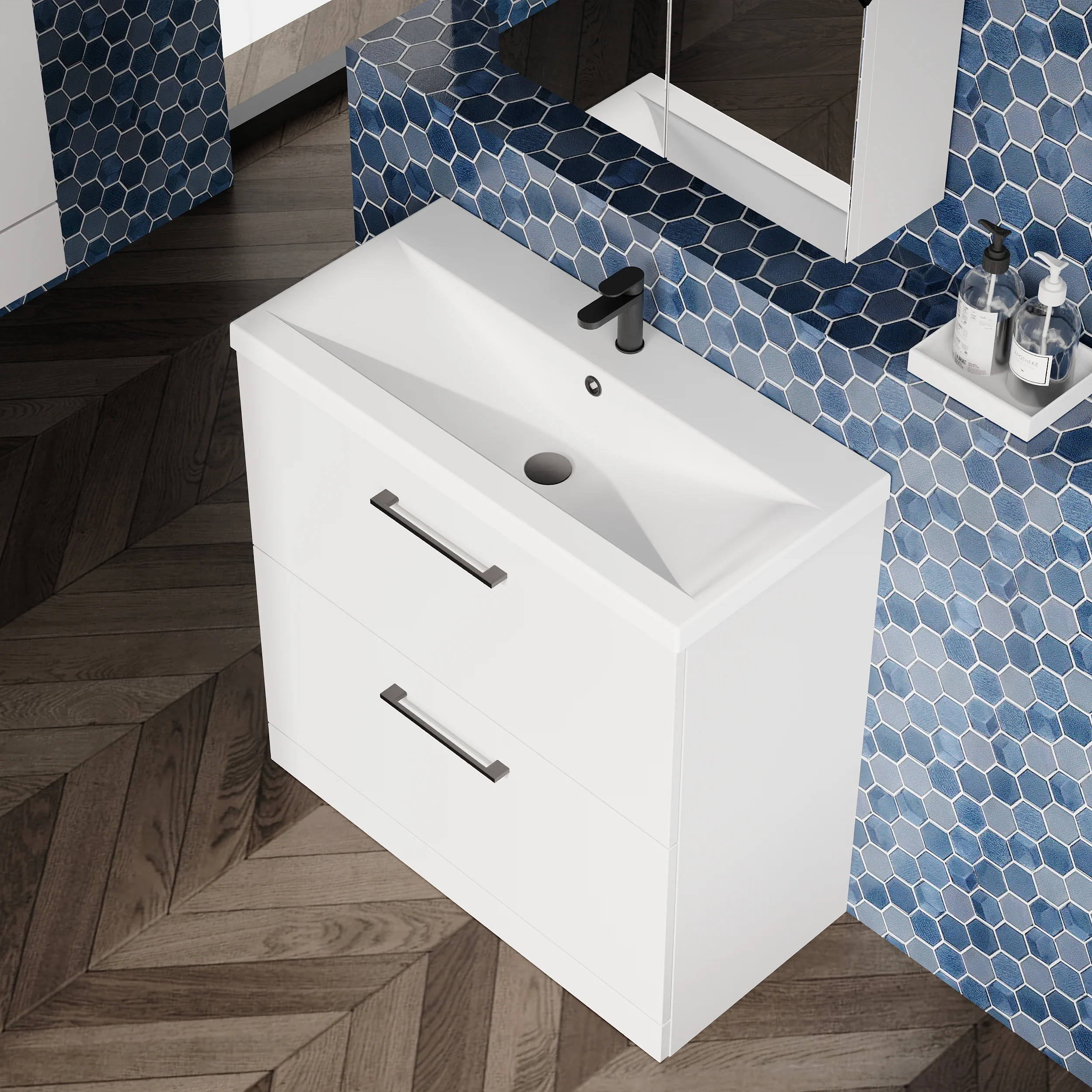Ryker 800mm Floor Standing 2-Drawer Vanity & Basin 1 - Gloss White - Image 3