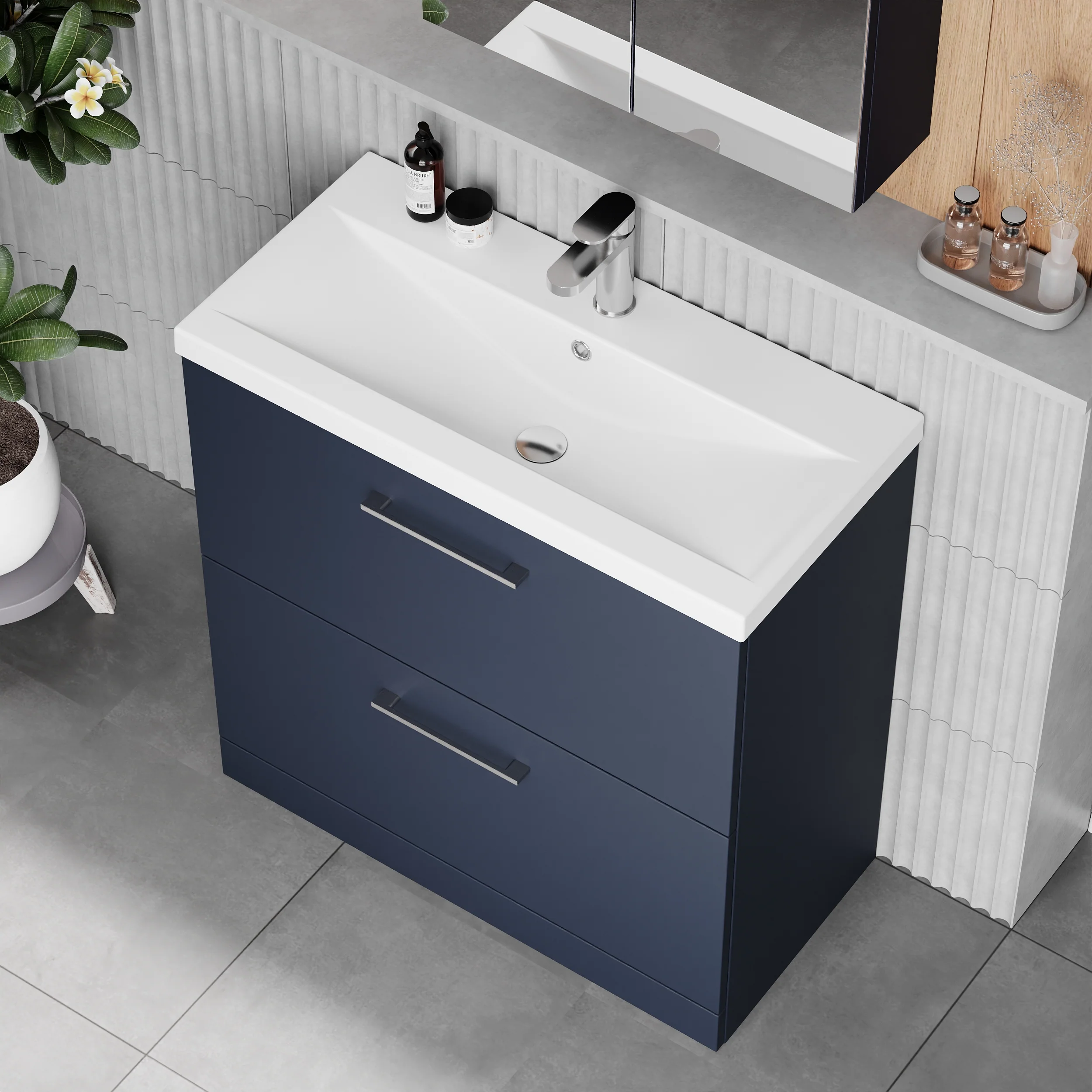 Ryker 800mm Floor Standing 2-Drawer Vanity & Basin 1 - Midnight Blue - Image 6