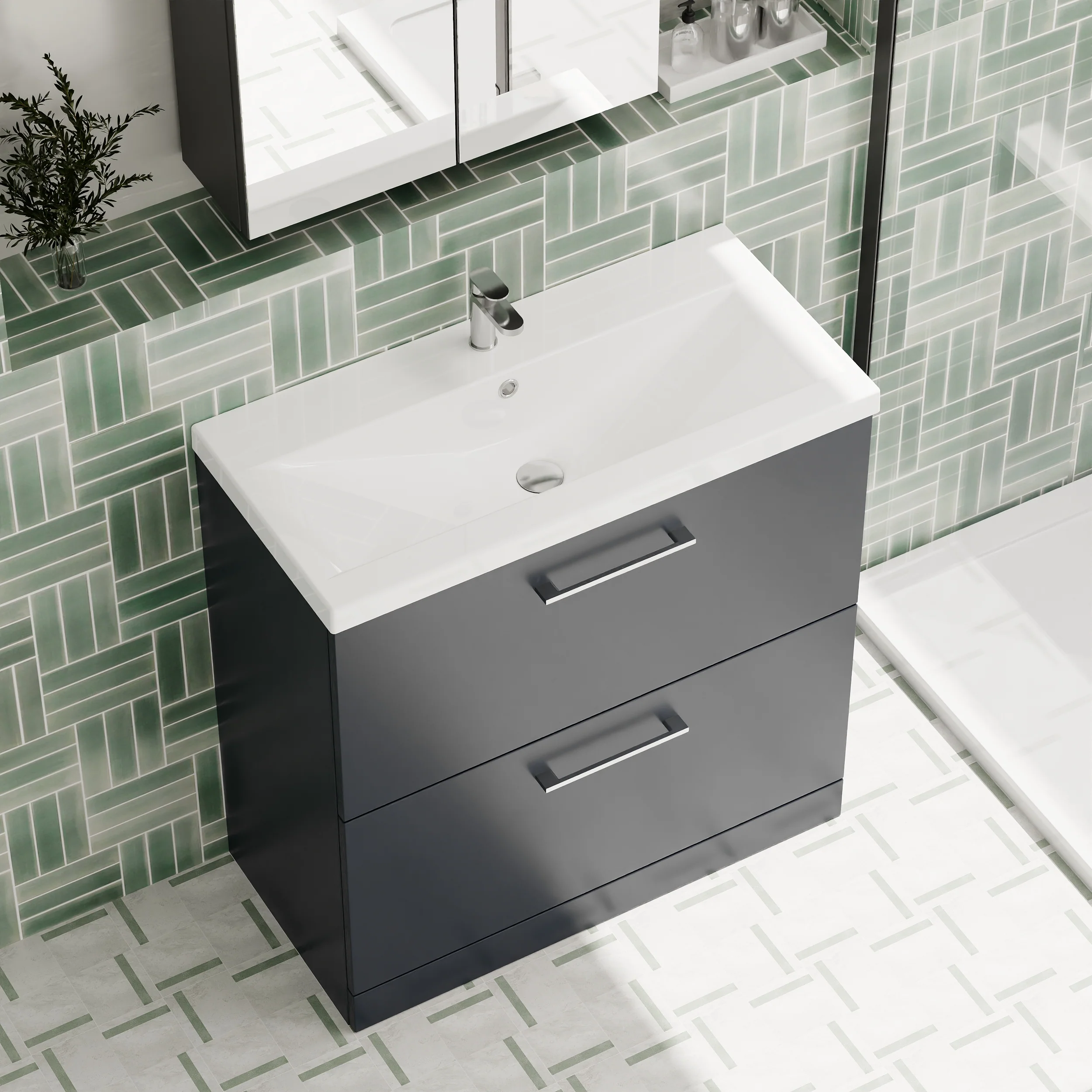 Ryker 800mm Floor Standing 2-Drawer Vanity & Basin 1 - Soft Black - Image 4