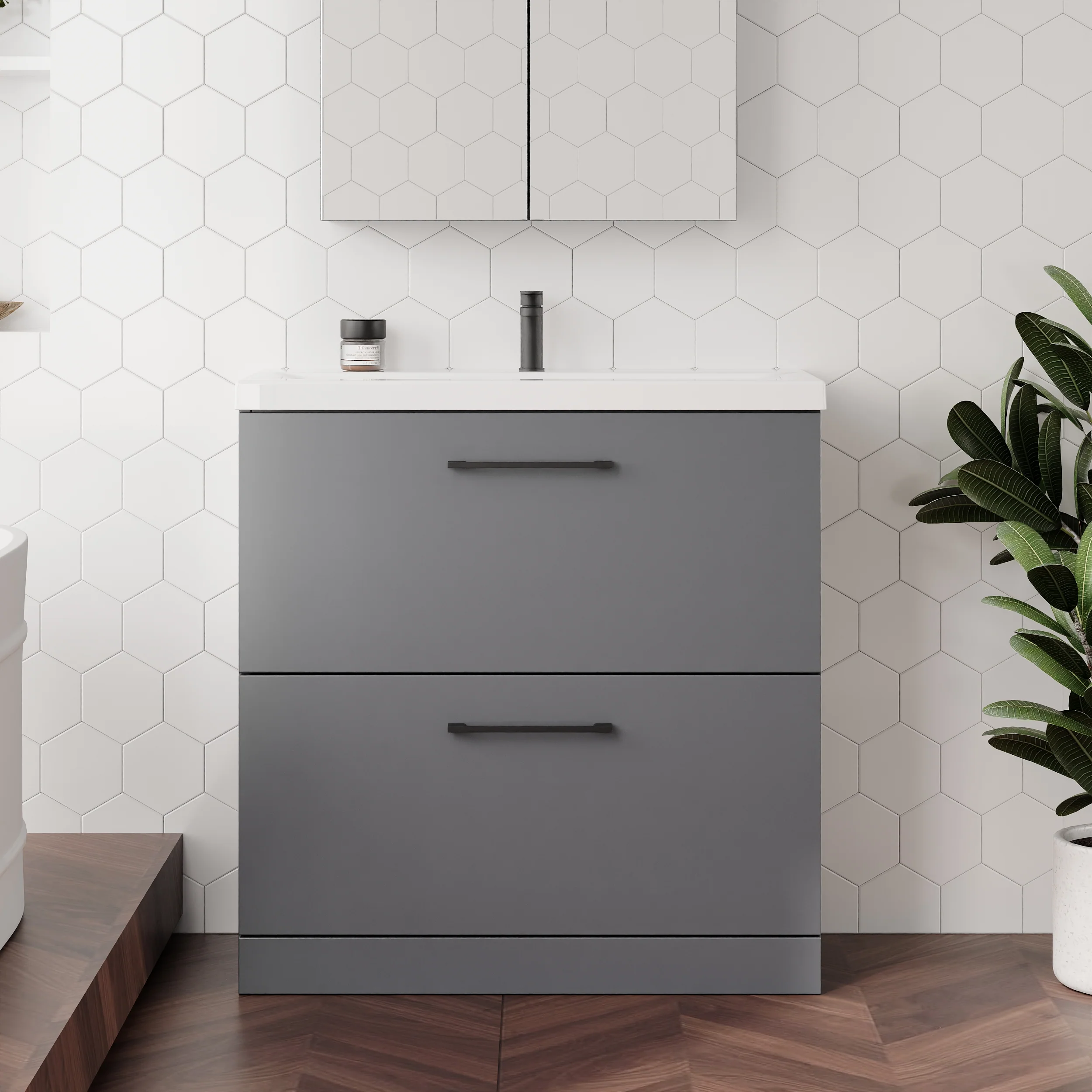 Ryker 800mm Floor Standing 2-Drawer Vanity & Basin 1 - Satin Grey