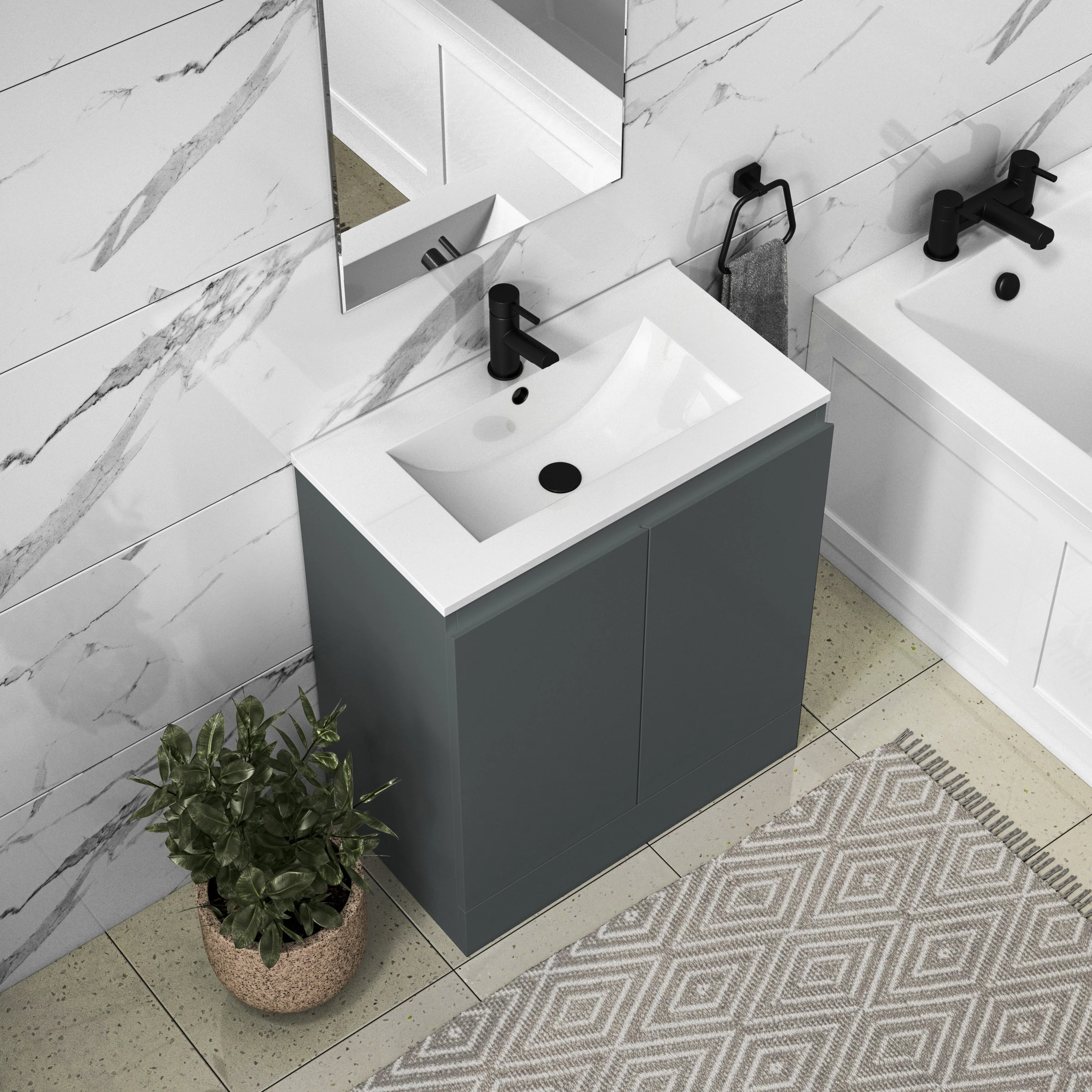 SDG 500mm Waterproof Vanity Unit with Basin - Matt Grey - Image 3