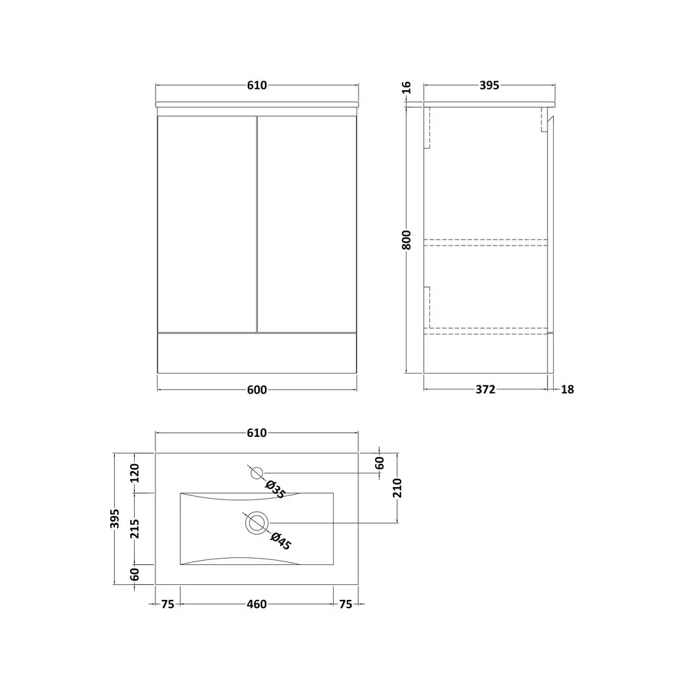 SDG 600mm Waterproof Vanity Unit with Basin - Matt Grey - Image 8