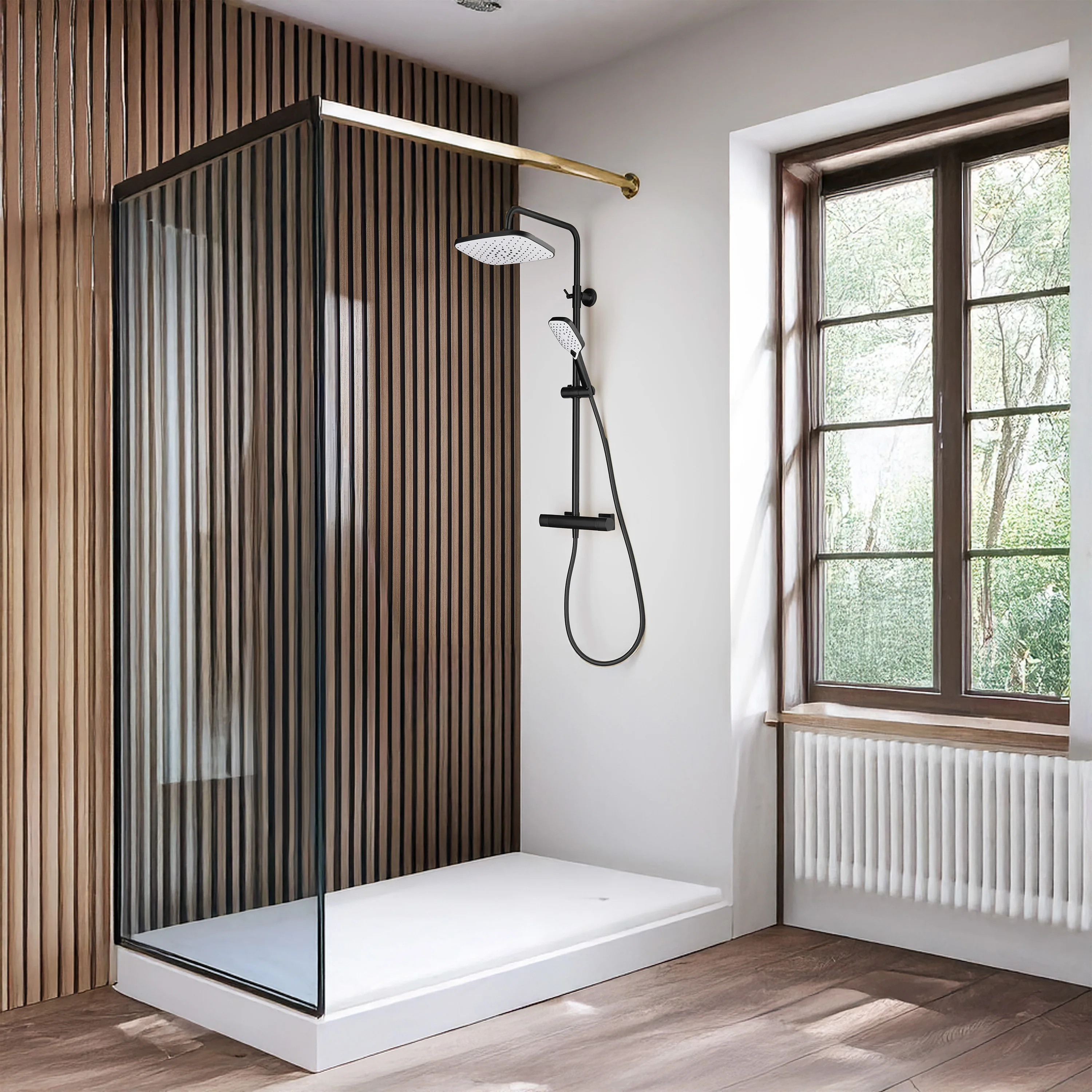 SDG SUPREME Exposed Thermostatic Bar Shower with Rigid Riser, Overhead Drencher Rose & Adjustable Handset - Black - Image 6