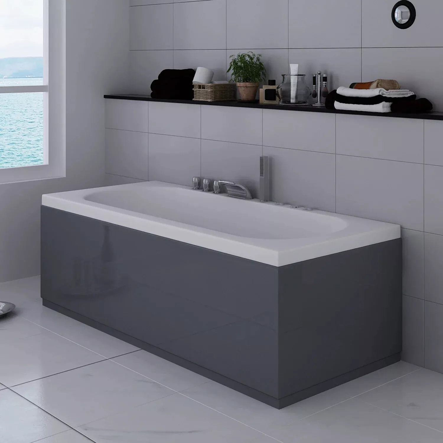 SDG Waterproof Front Bath Panel Anthracite Grey Gloss - 1800mm - Image 2
