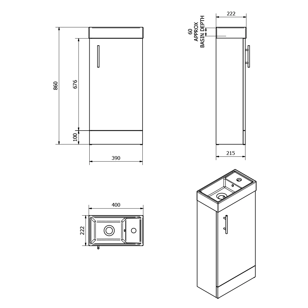 Serene 400mm Floor standing Cloakroom Vanity Unit & Close Coupled Toilet Pack - Image 5