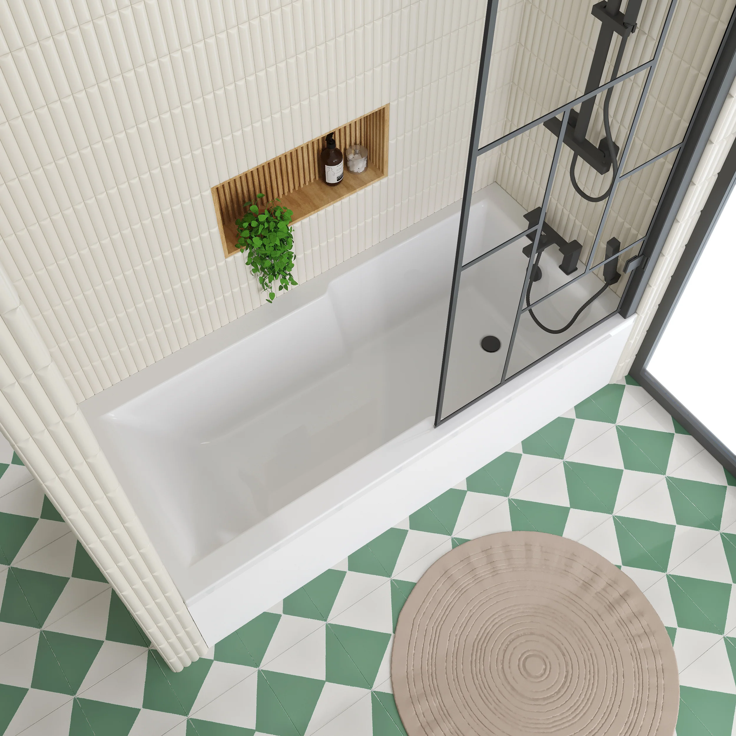 Serene Shower Straight 1700 x 750 Bathroom Suite C/W Black Abstract Screen - Image 2