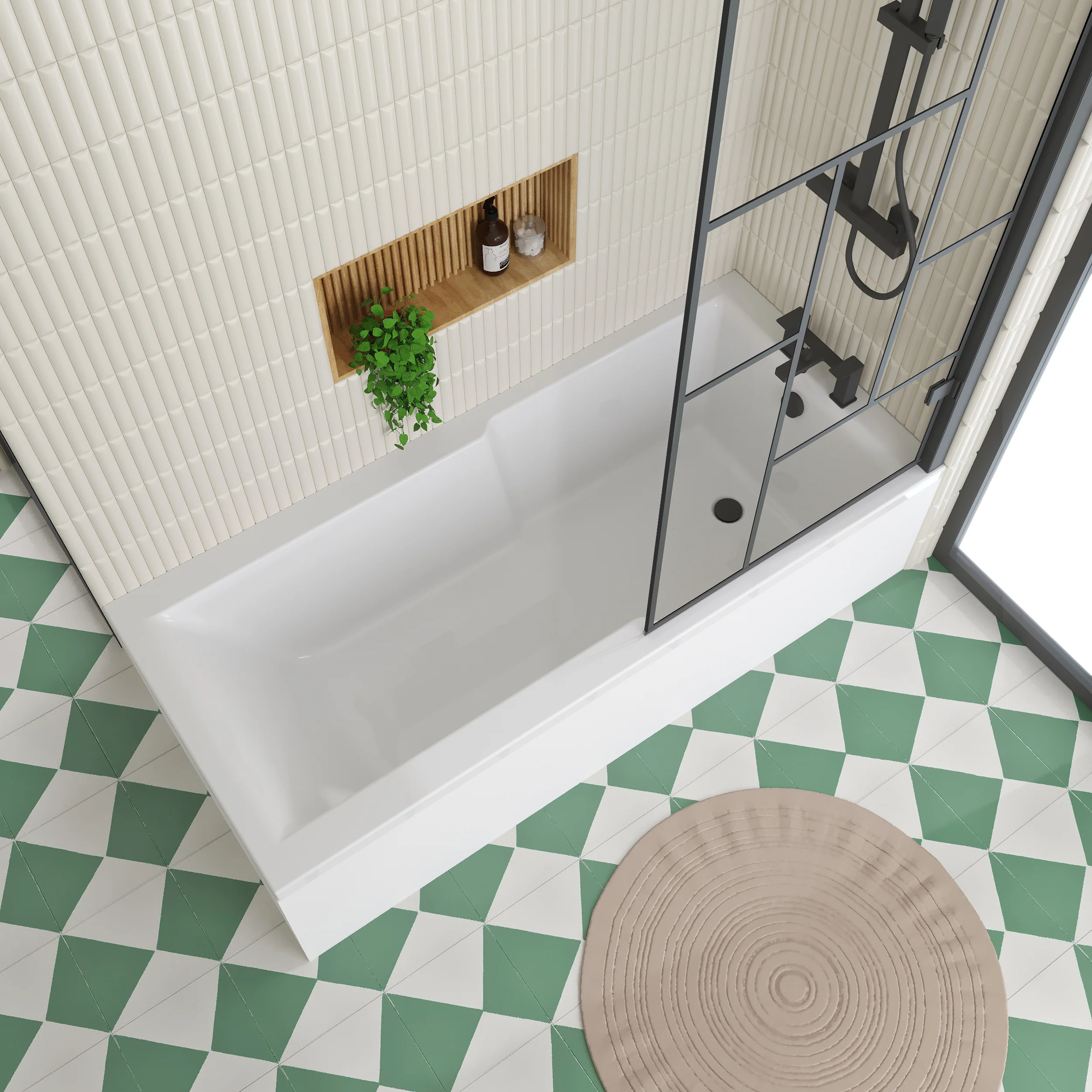 Shower Straight 1700 x 750 Bath with Black Abstract 8mm Bath Screen
