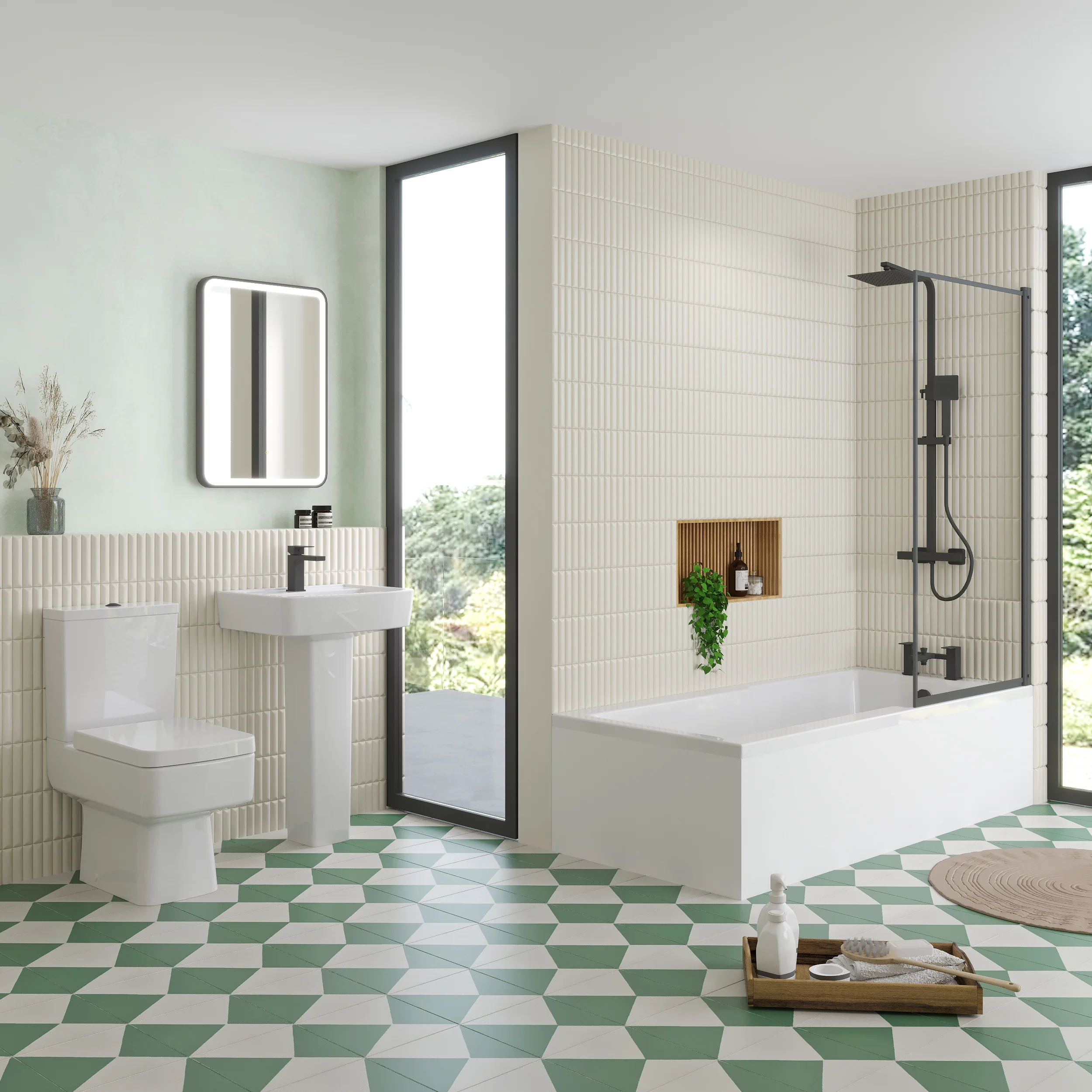 Shower Straight 1700 x 750 Bath with Black Framed Bath Screen - Image 3