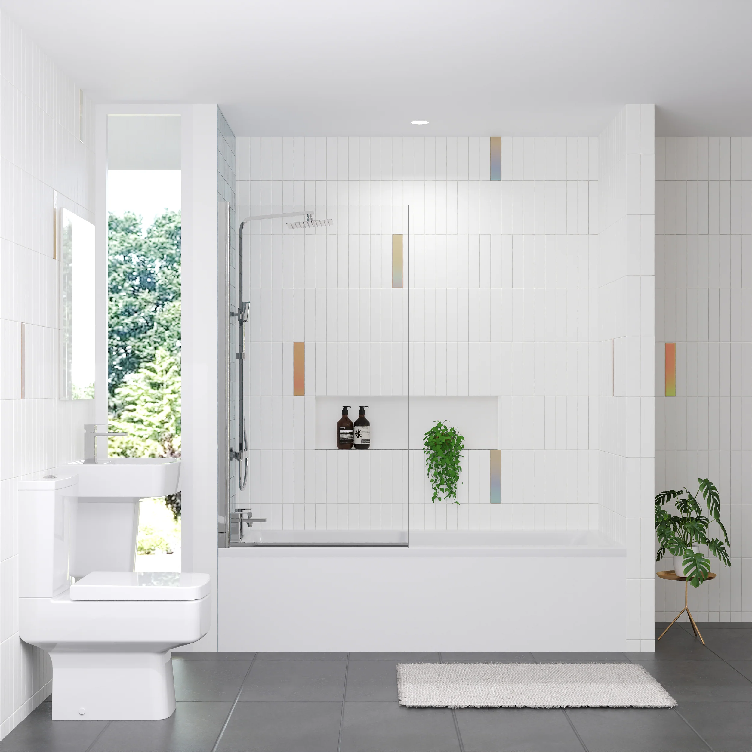 Shower Straight 1700 x 750 Bath with Chrome Square Hinged 6mm Bath Screen - Image 4