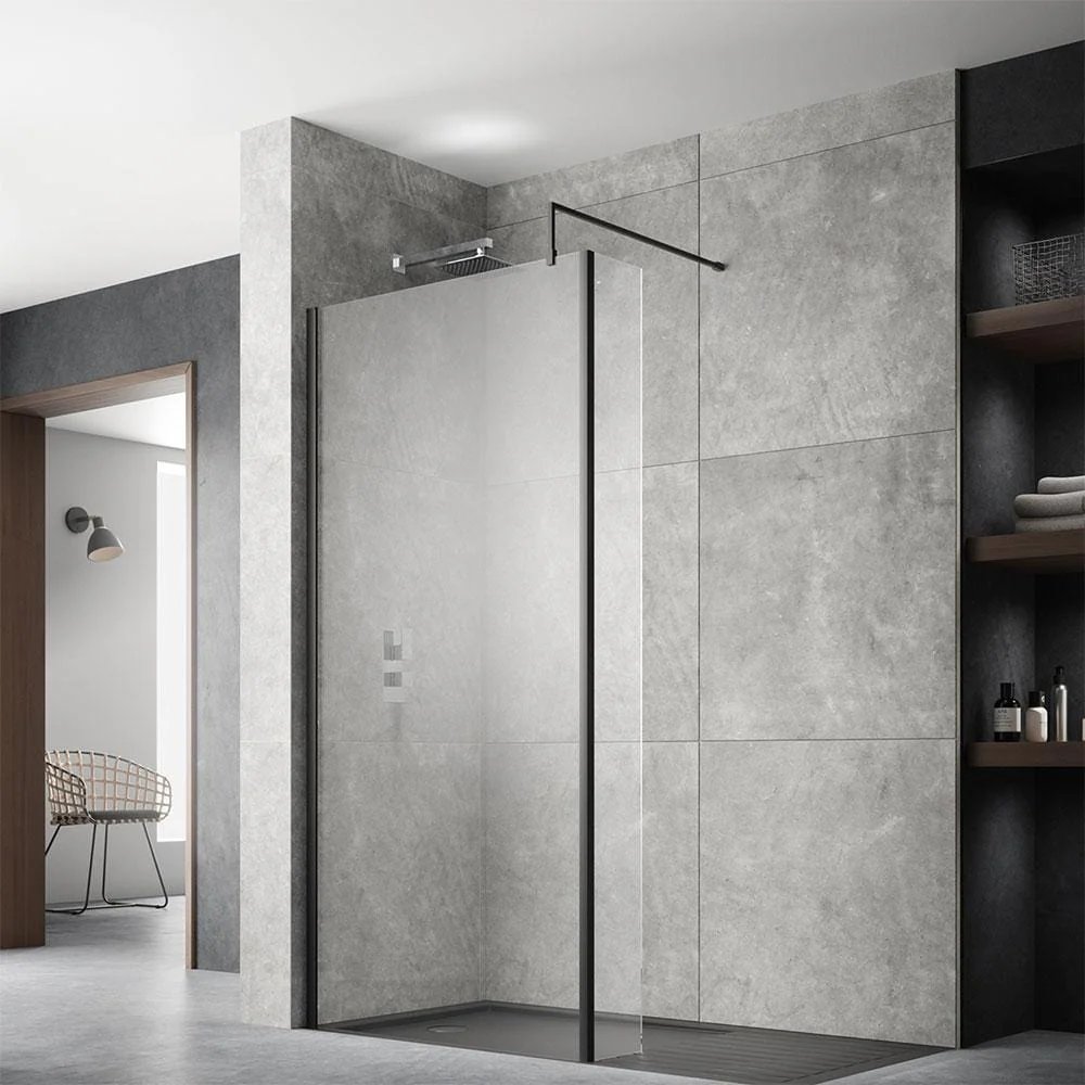 ShowerWorX 1850 x 700mm Wet Room Screen with Black Profile - 8mm Glass - Image 2