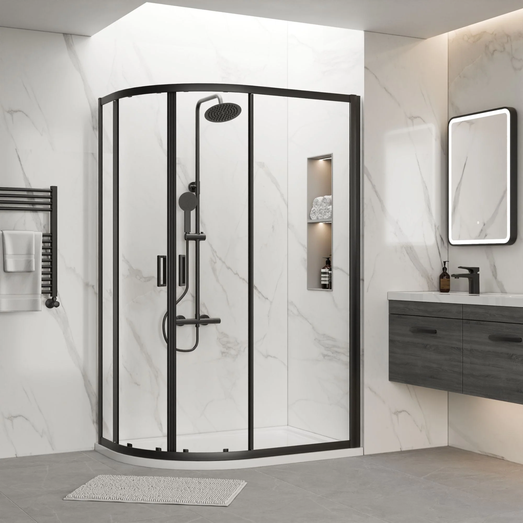 ShowerWorx Atlantic Matt Black 1000 x 800mm Offset Quadrant with White Tray - 6mm Glass - Image 2