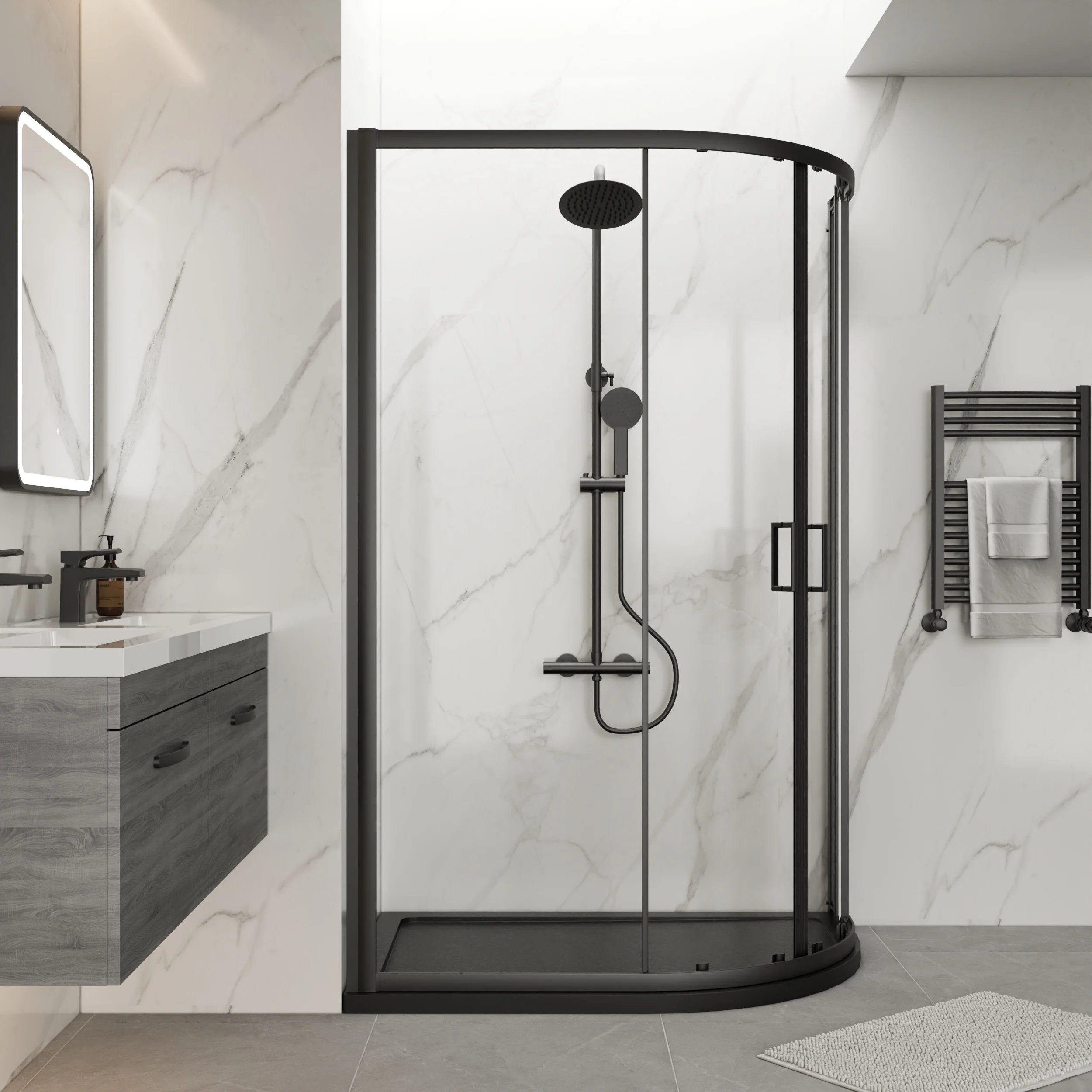 ShowerWorx Atlantic Matt Black 1000 x 800mm Offset Quadrant with Slate Tray - 6mm Glass - Image 3