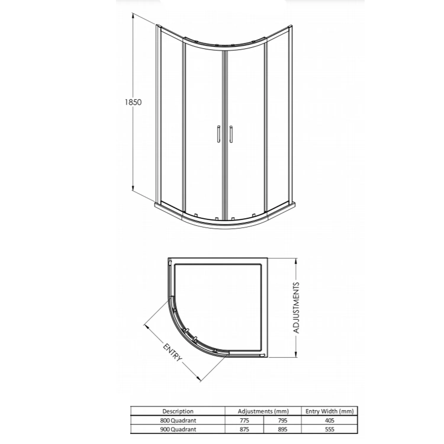 ShowerWorX Atlantic Matt Black 800mm Quadrant Shower Enclosure with White Shower Tray - Image 5