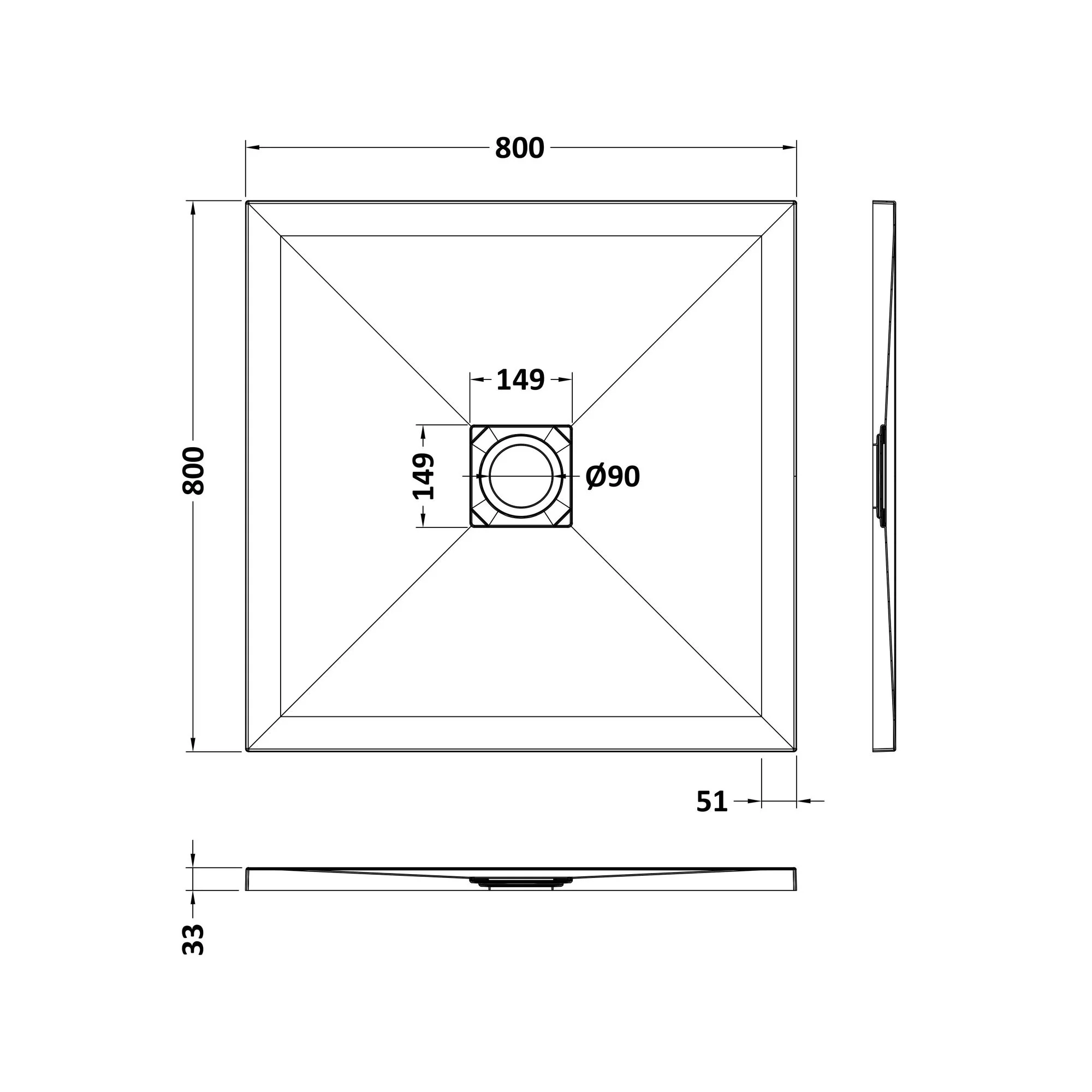 Slate White Slimline 800 x 800mm Square Shower Tray - Image 3