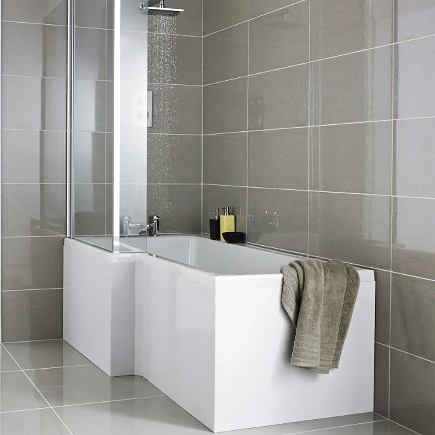 Square 1700mm L-Shaped Shower Bath MFC Front Panel - White - Image 2